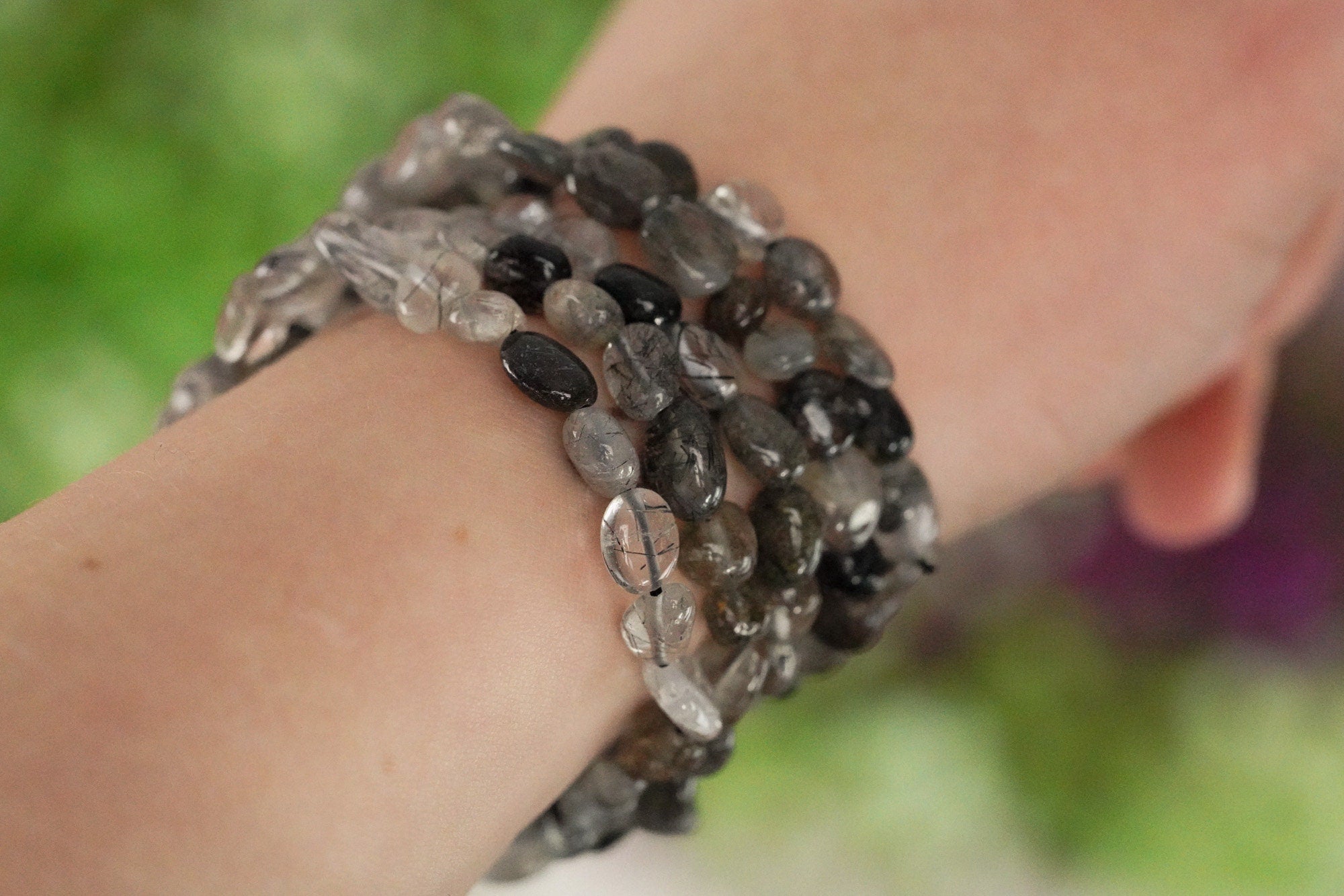 Tourmalinated Quartz Tumbled Stone Bracelet