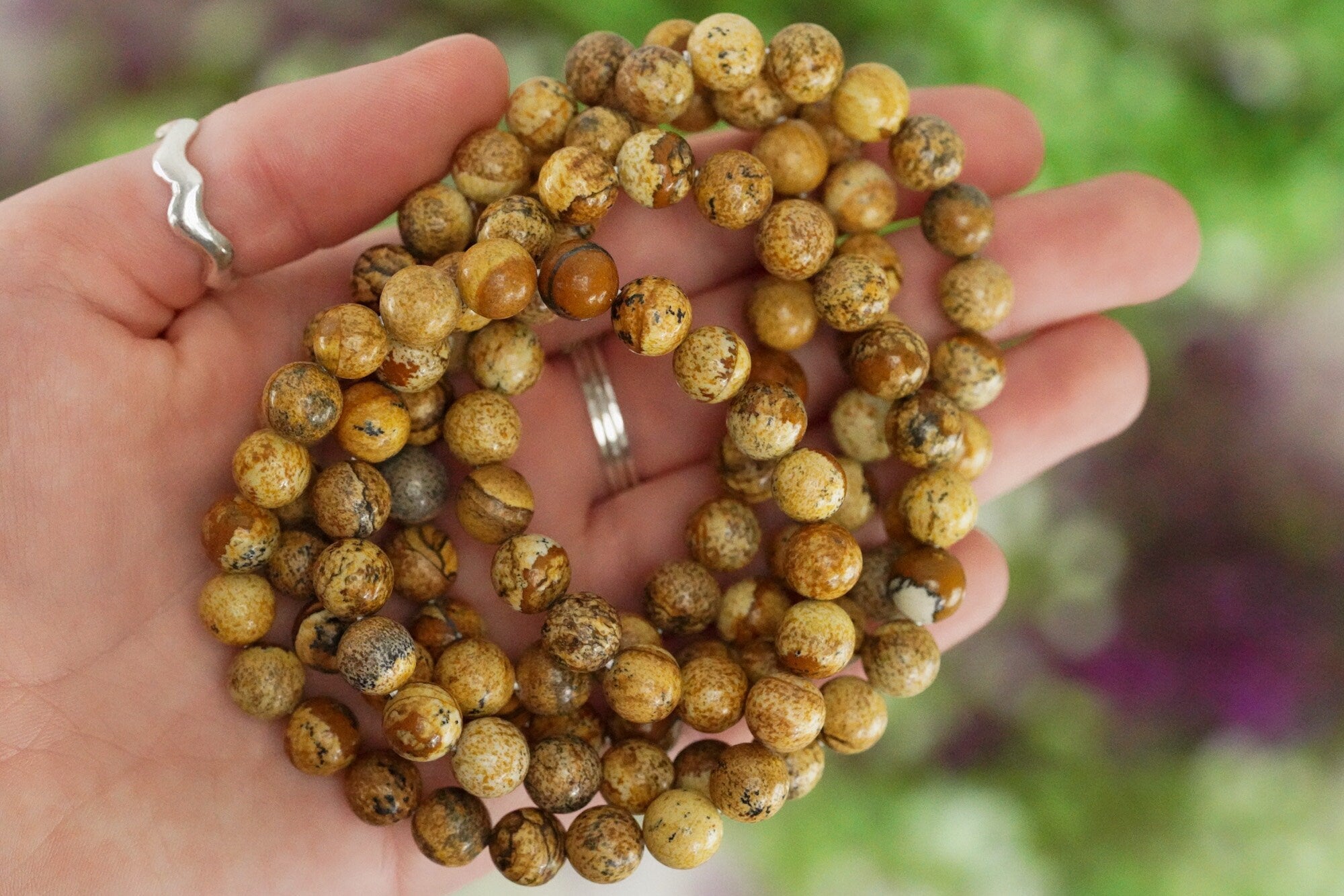 Picture Jasper Bracelet 8mm Round Beads