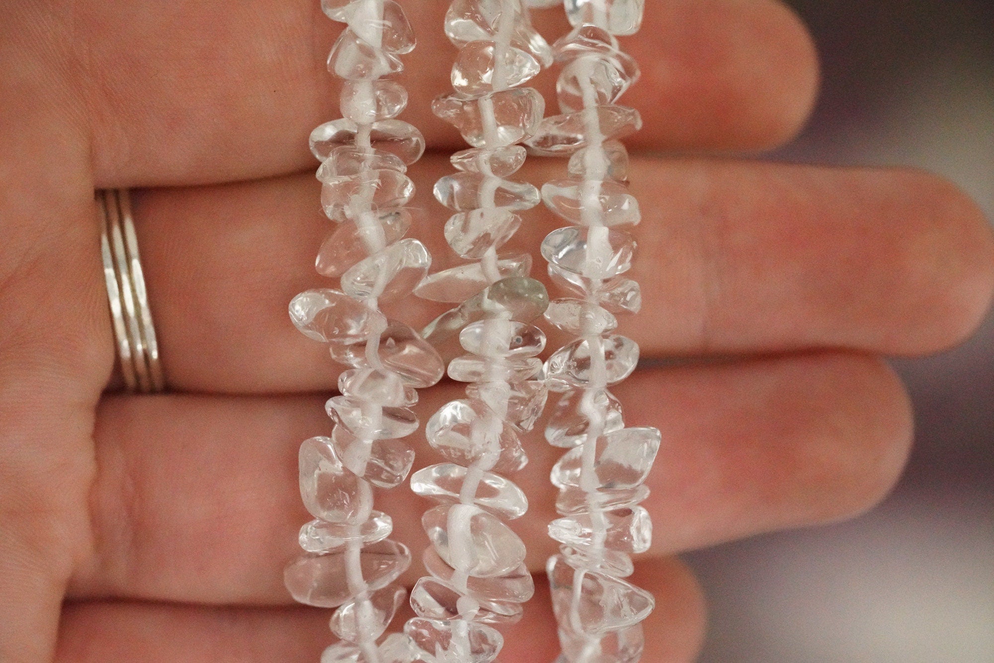 Clear Quartz Tumbled Stone Crystal Chip Bracelet