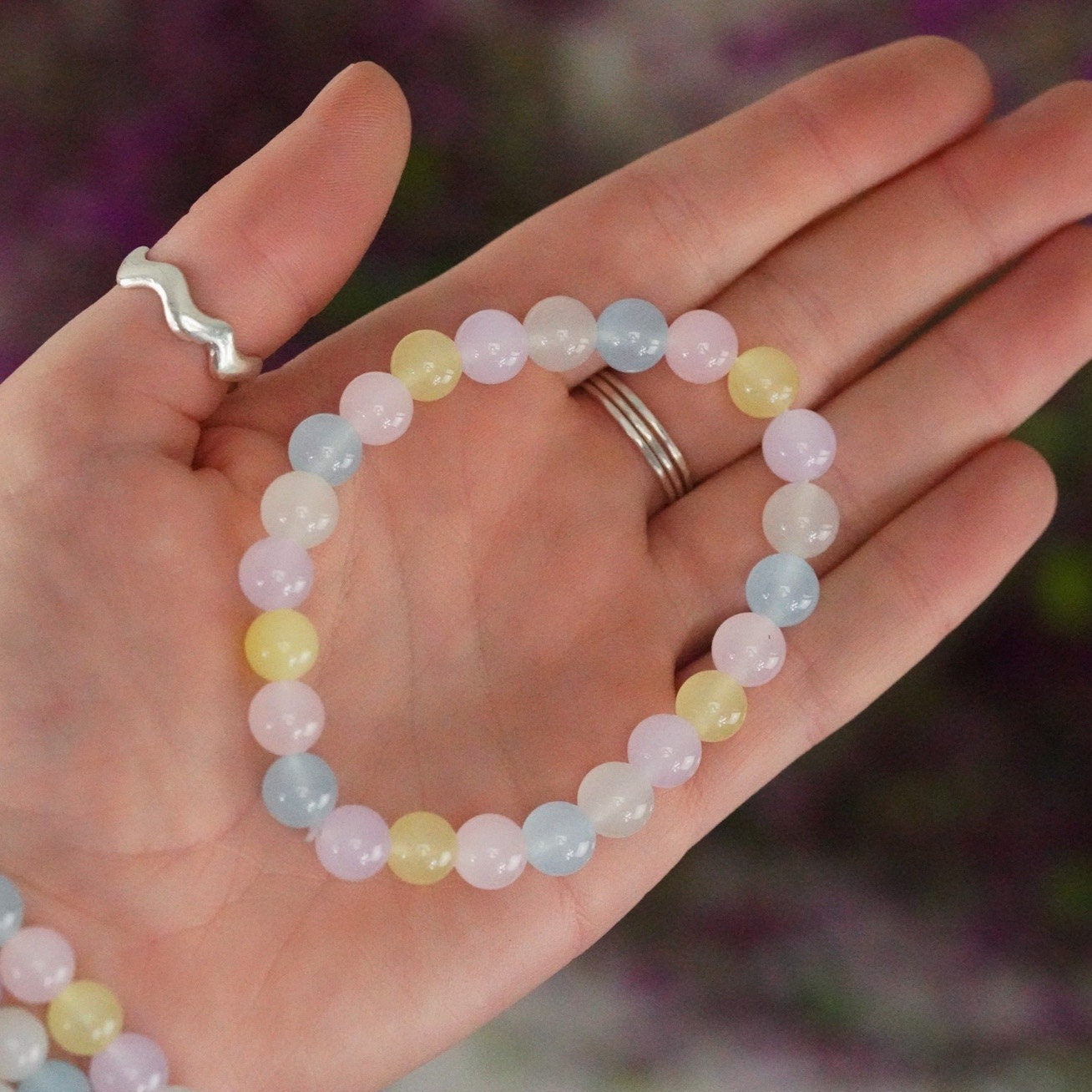 Morganite 8mm beads Stone Crystal Bracelet