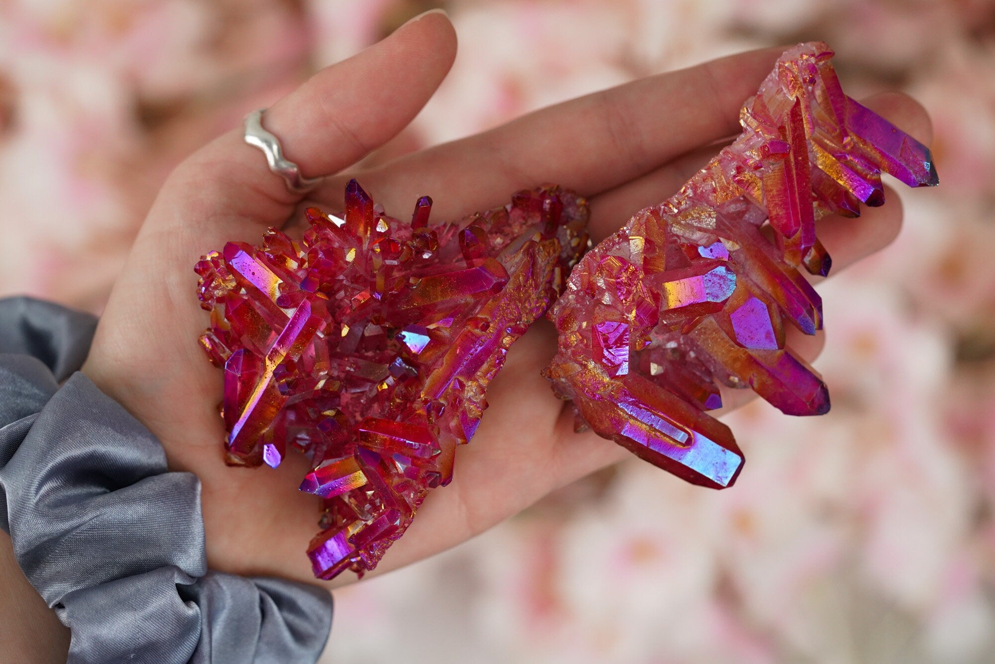 Red Aura Quartz Crystal Cluster