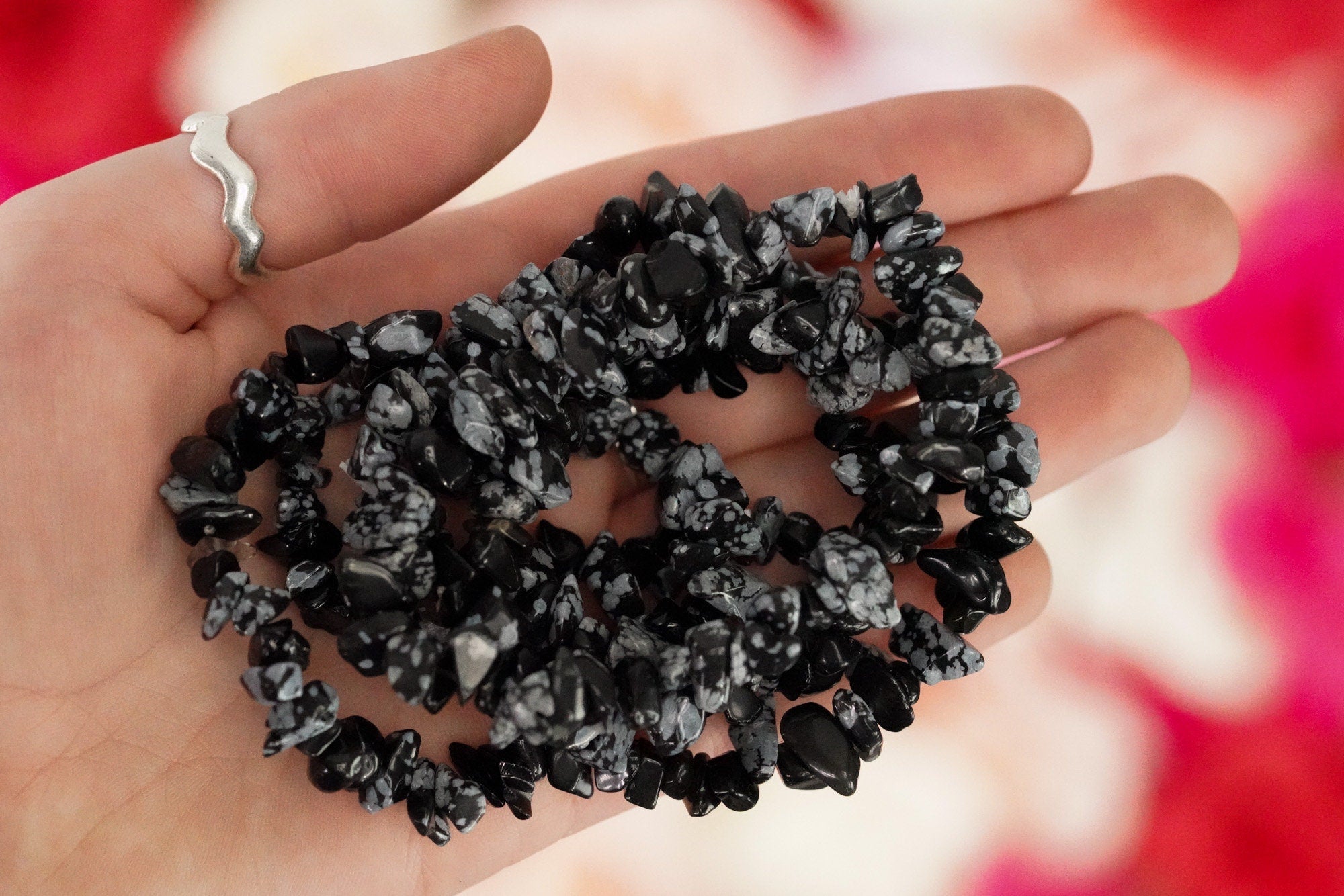 Snowflake Obsidian Tumbled Stone Crystal Chip Bracelet