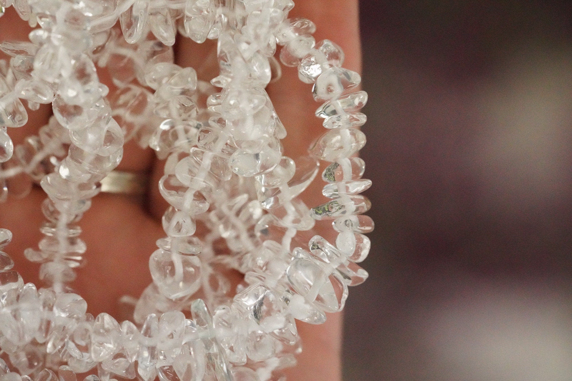 Clear Quartz Tumbled Stone Crystal Chip Bracelet