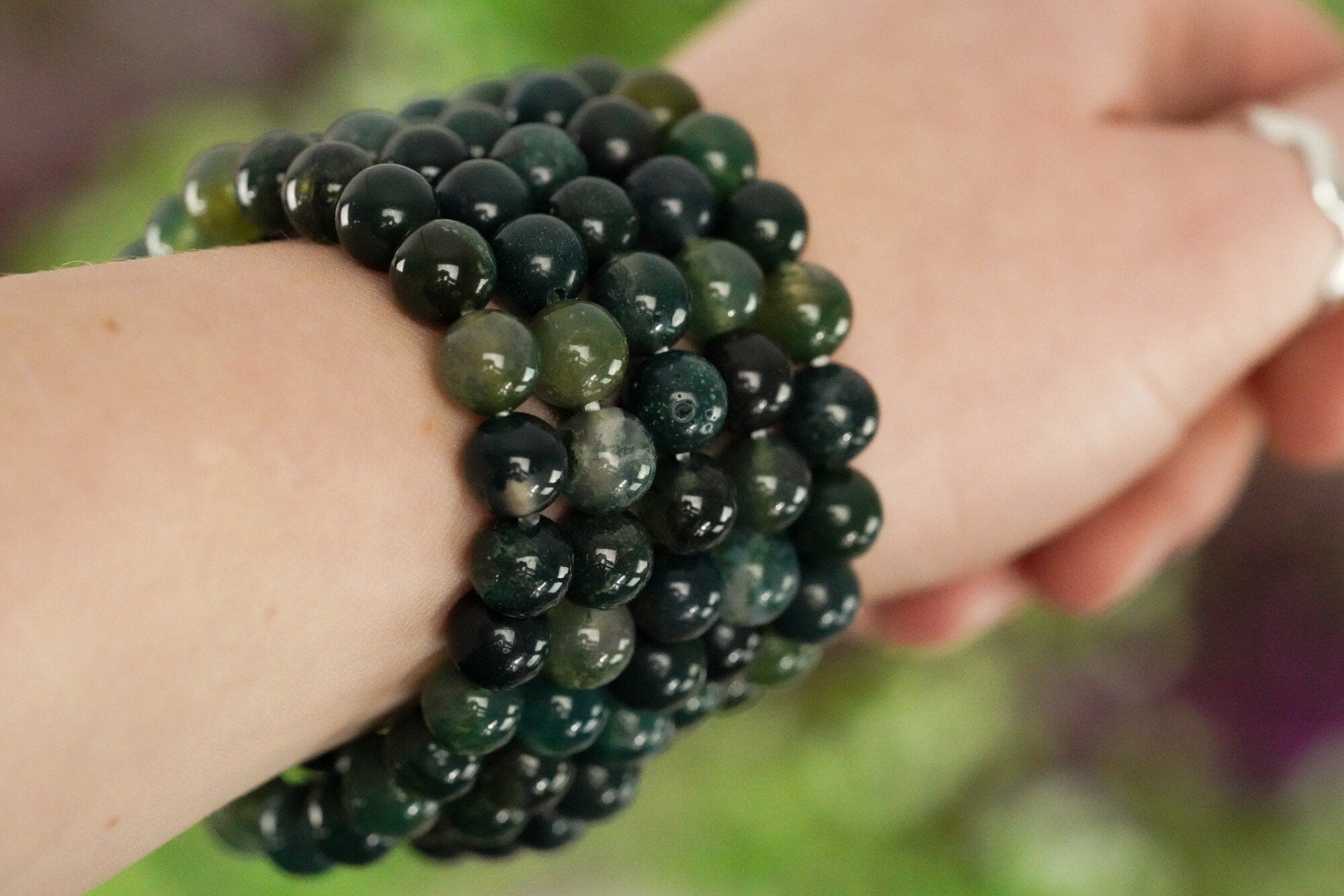 Moss Agate Bracelet 8mm Round Beads