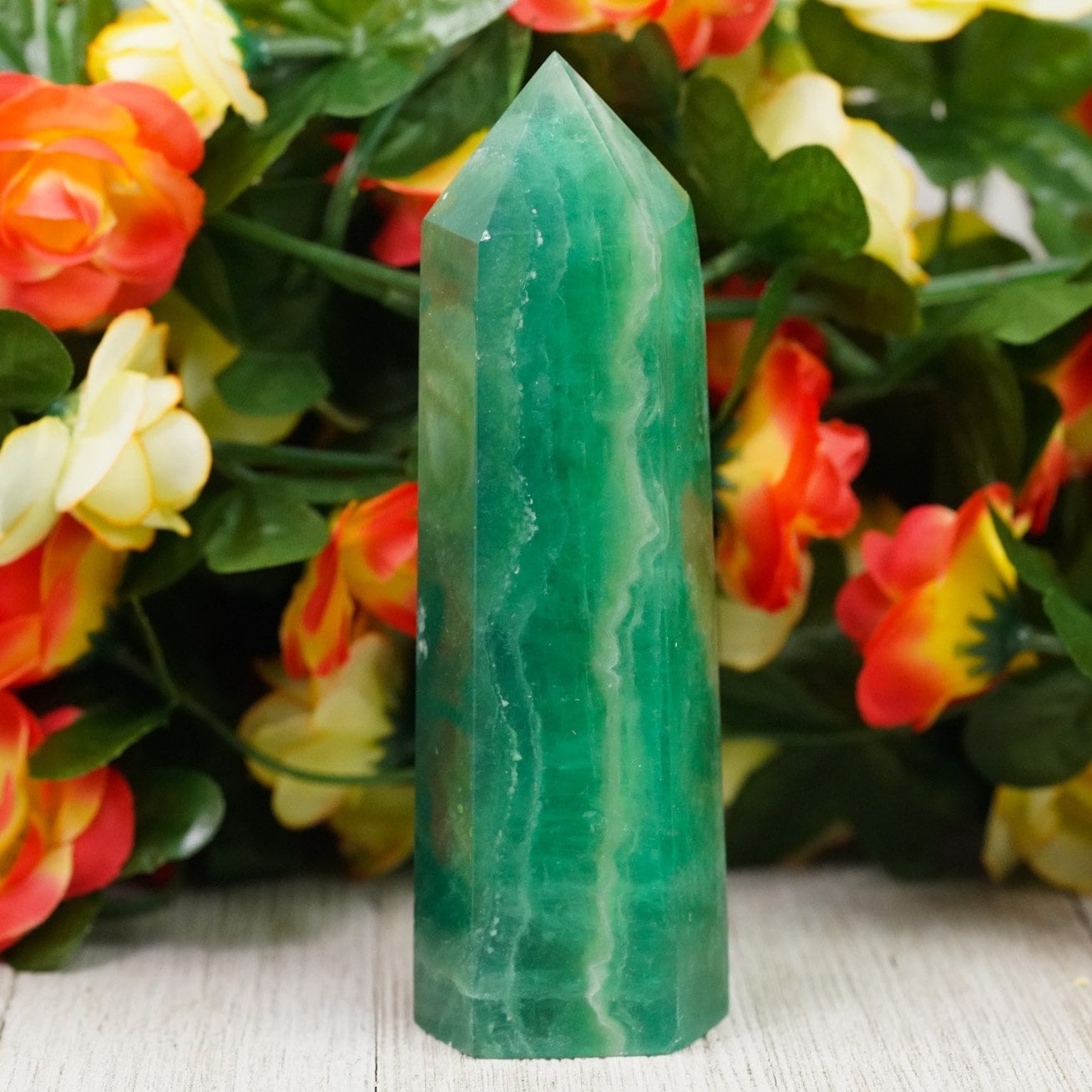 Large Green fluorite Crystal Tower