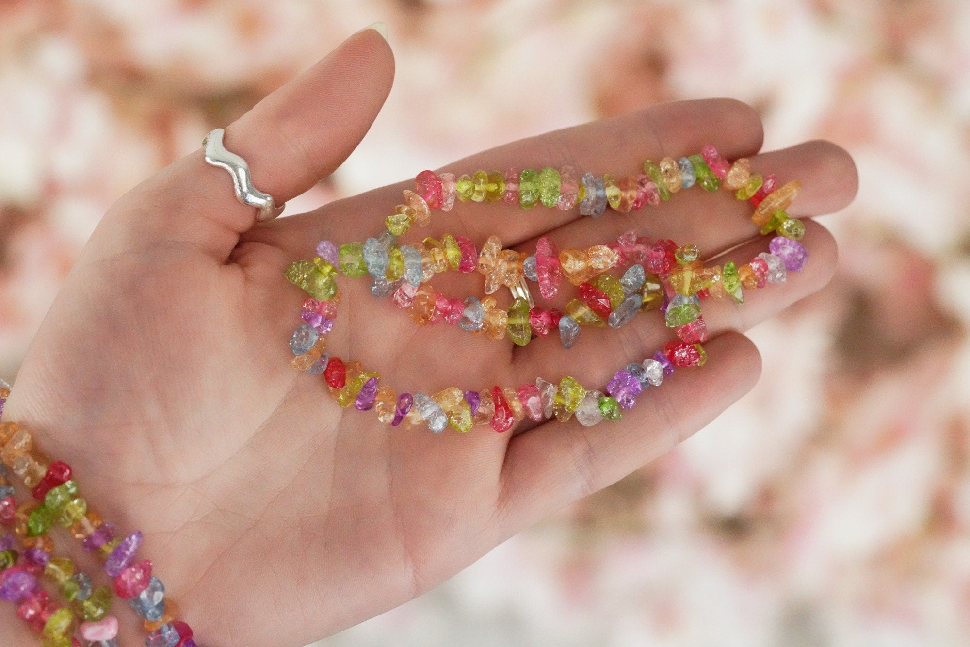 Rainbow Firecracker Crystal Tumbled Gemstone Chips Stone Bracelet