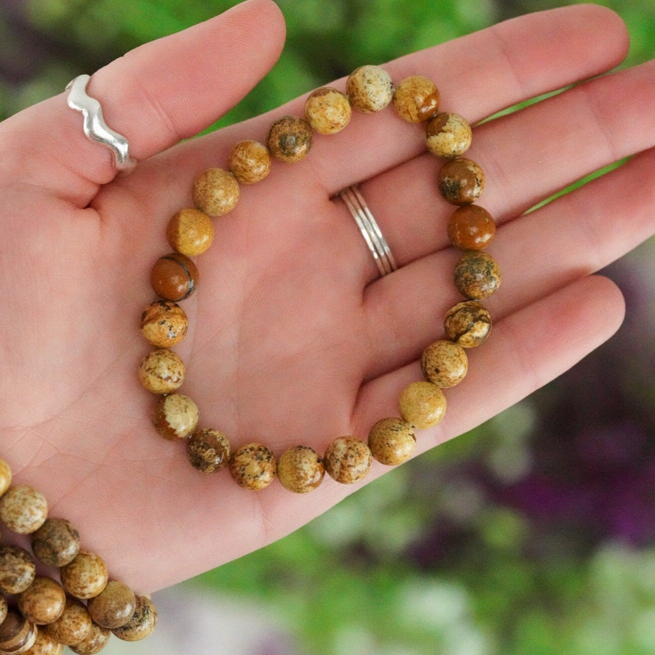 Picture Jasper Bracelet 8mm Round Beads