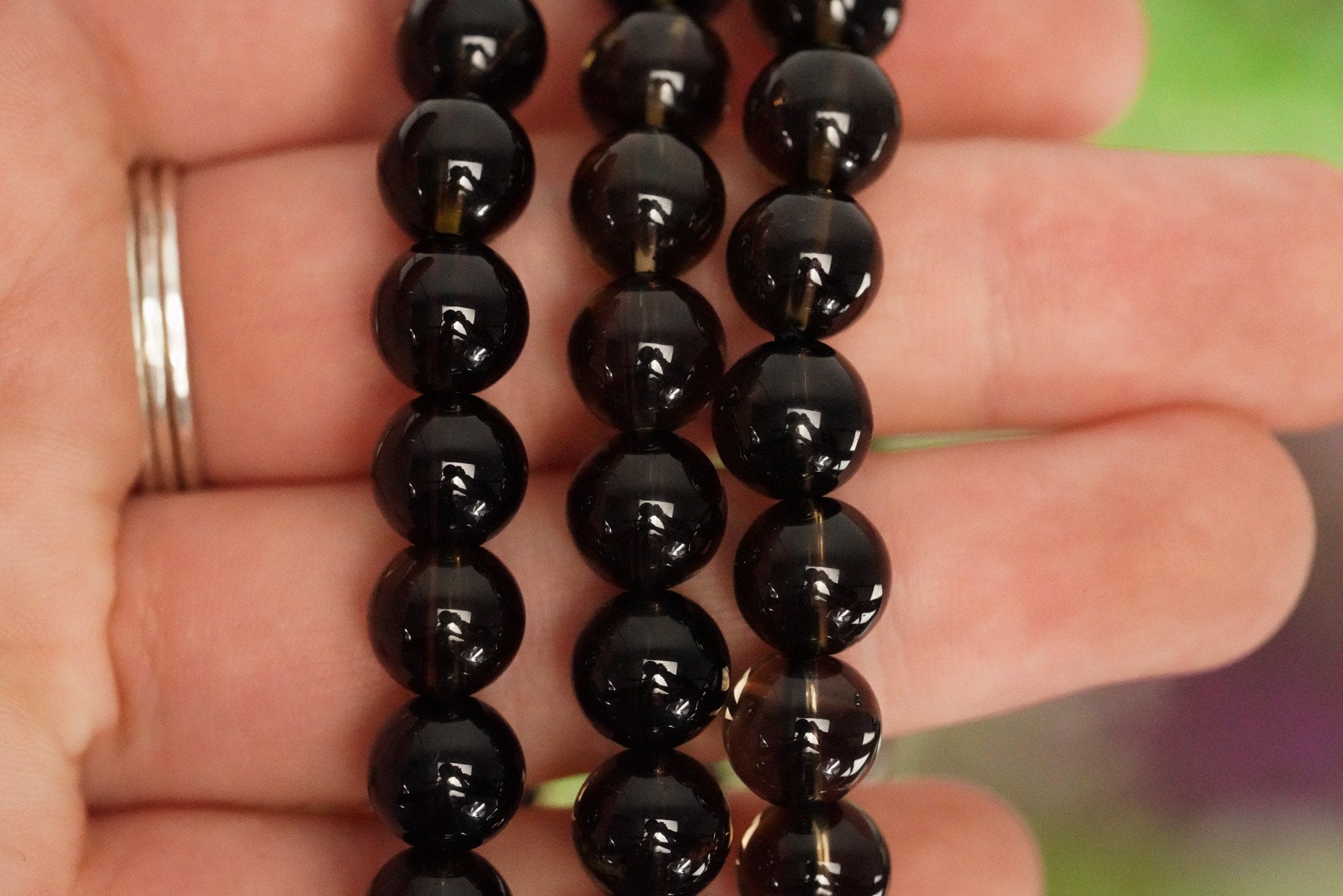 Smoky Quartz Bracelet 8mm Round Beads