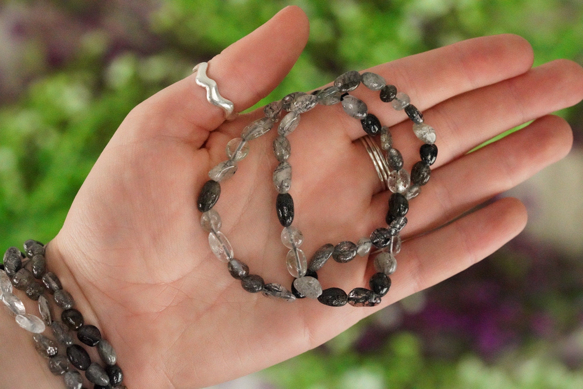 Tourmalinated Quartz Tumbled Stone Bracelet