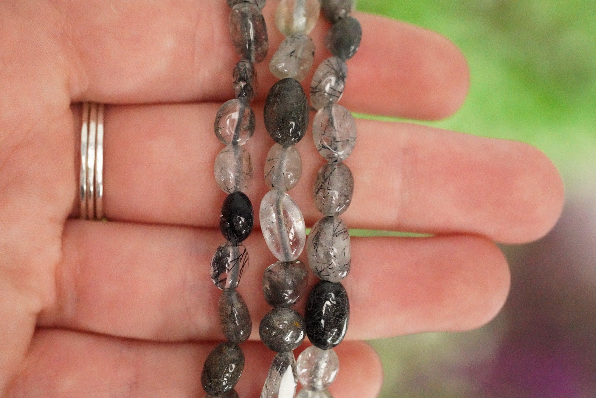 Tourmalinated Quartz Tumbled Stone Bracelet