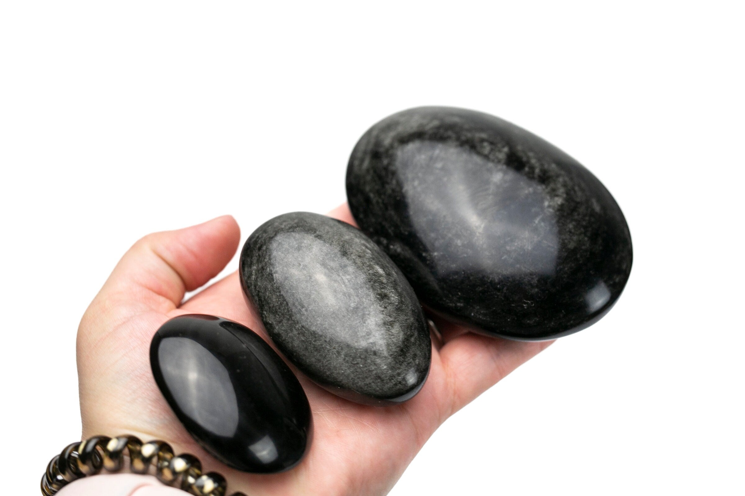 Silver Obsidian Palm Stone