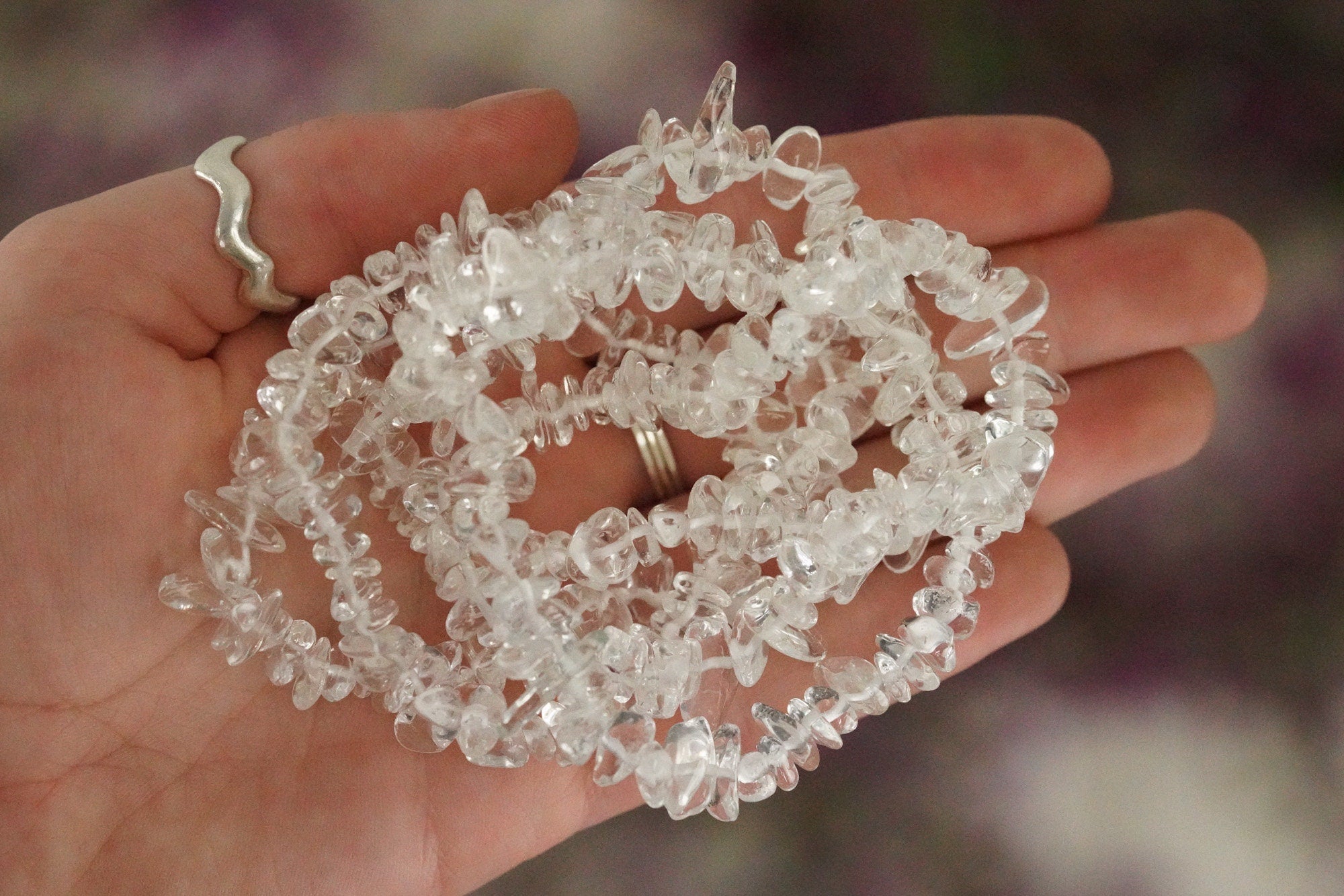 Clear Quartz Tumbled Stone Crystal Chip Bracelet