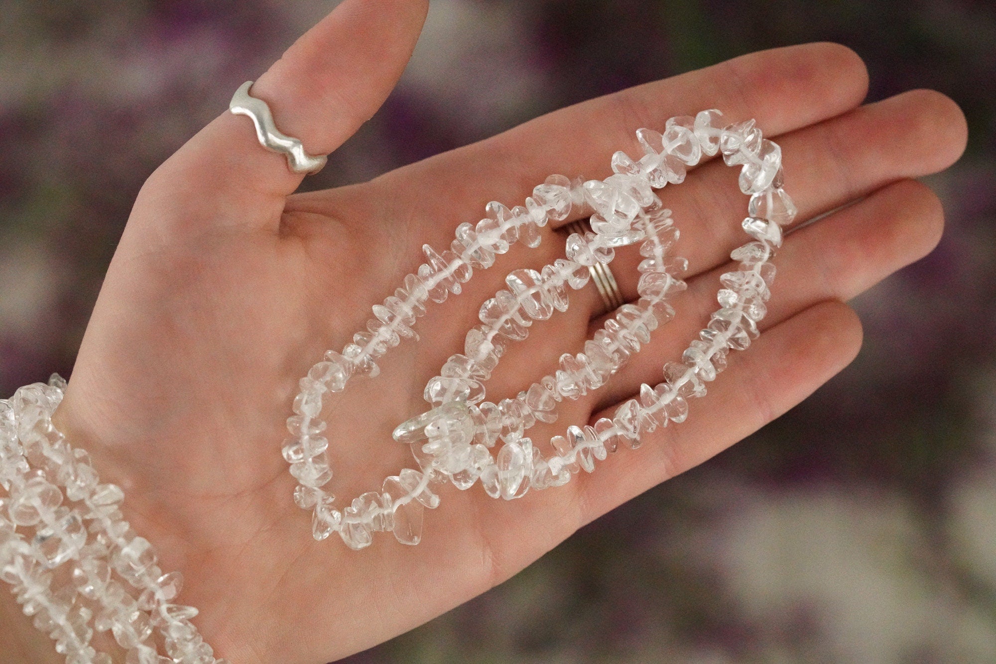 Clear Quartz Tumbled Stone Crystal Chip Bracelet