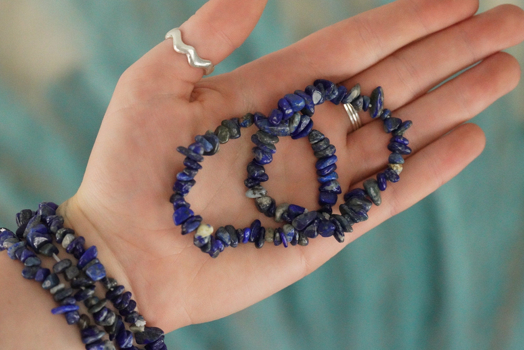 Lapis Lazuli Tumbled Stone Crystal Chip Bracelet