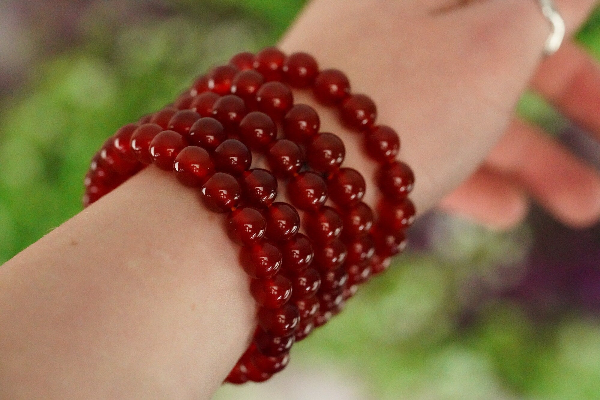 Carnelian 8mm beads Crystal Bracelet