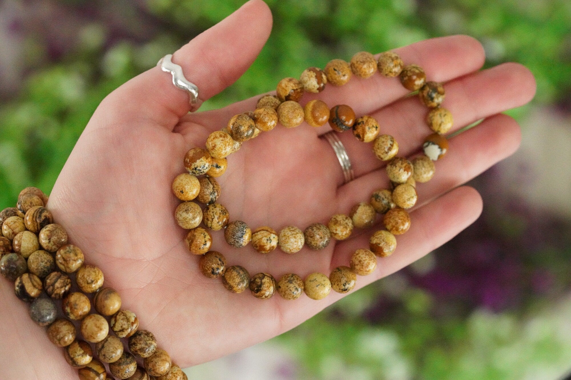 Picture Jasper Bracelet 8mm Round Beads