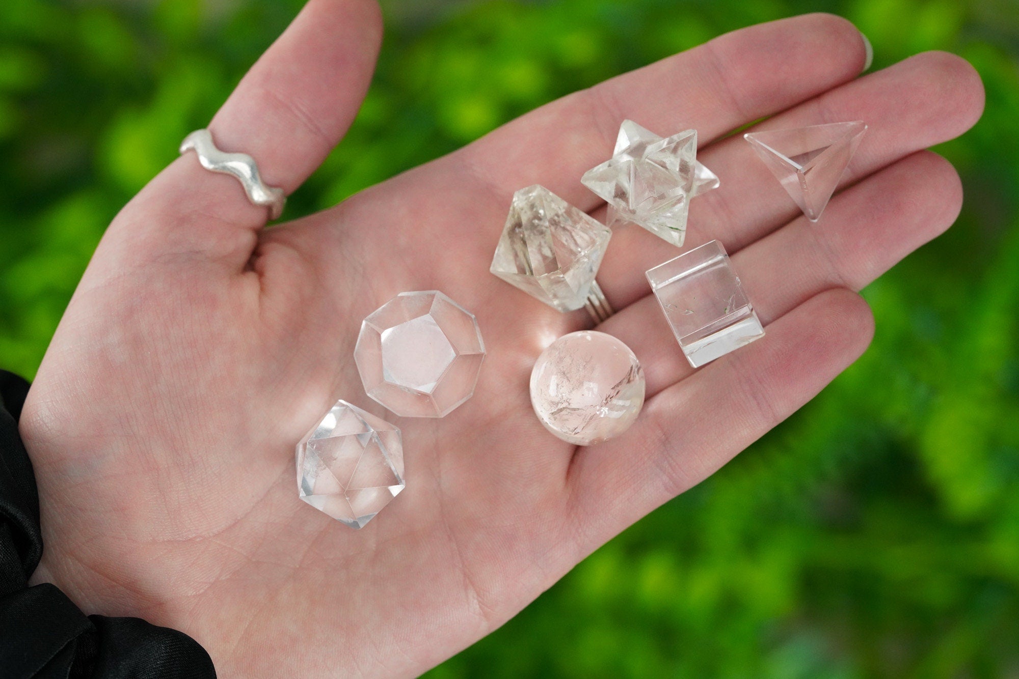 Clear Quartz Crystal Platonic solids set 7 Pieces