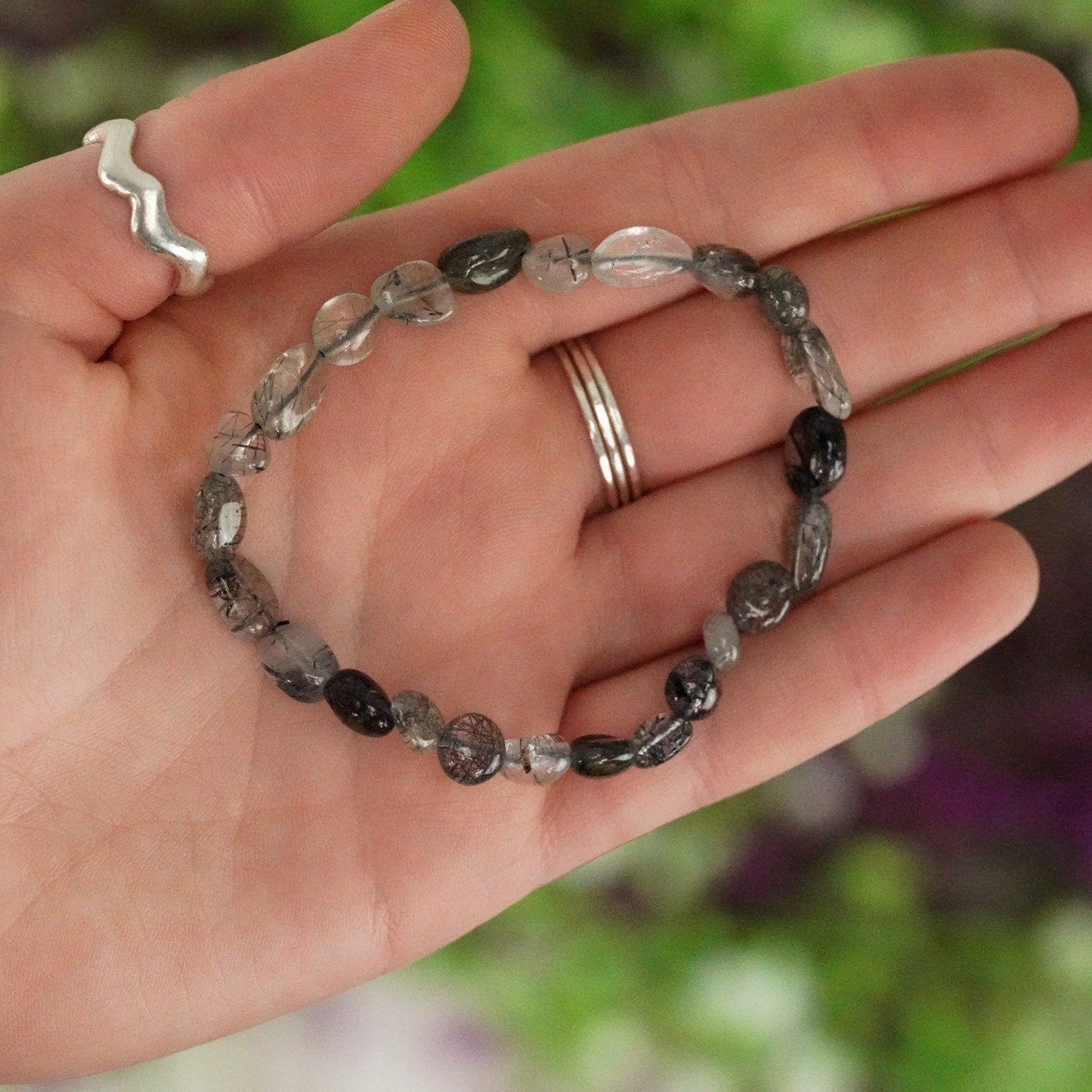 Tourmalinated Quartz Tumbled Stone Bracelet