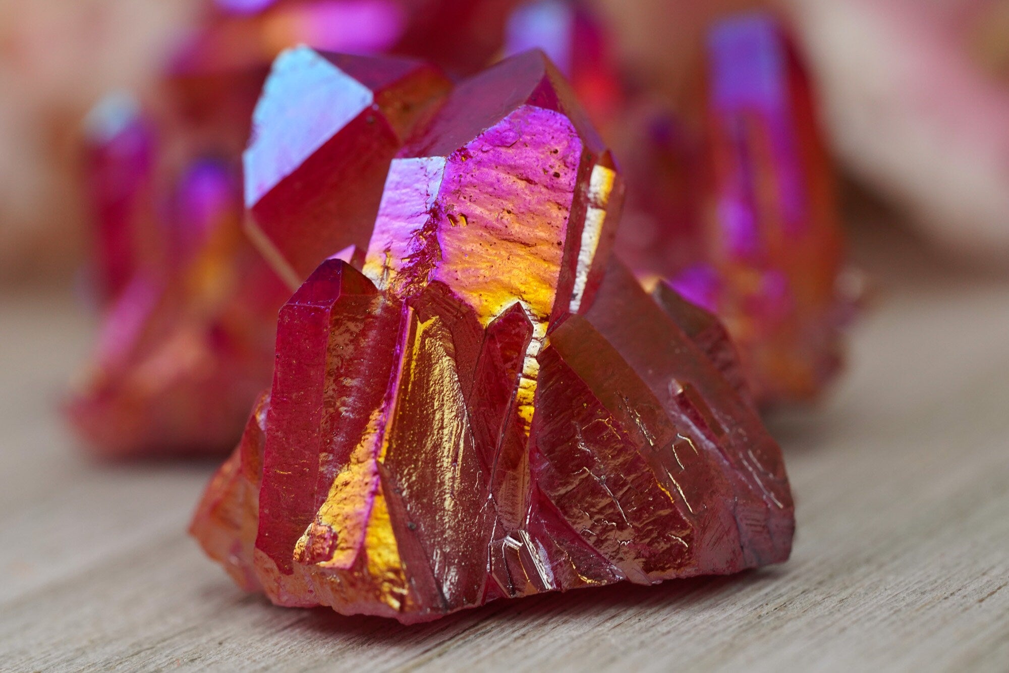 Red Aura Quartz Crystal Cluster