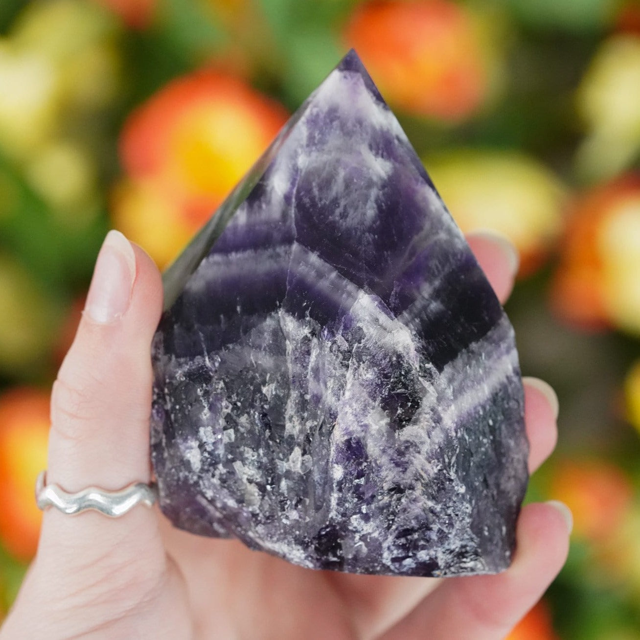 Large Raw Chevron Amethyst Polished Crystal Point