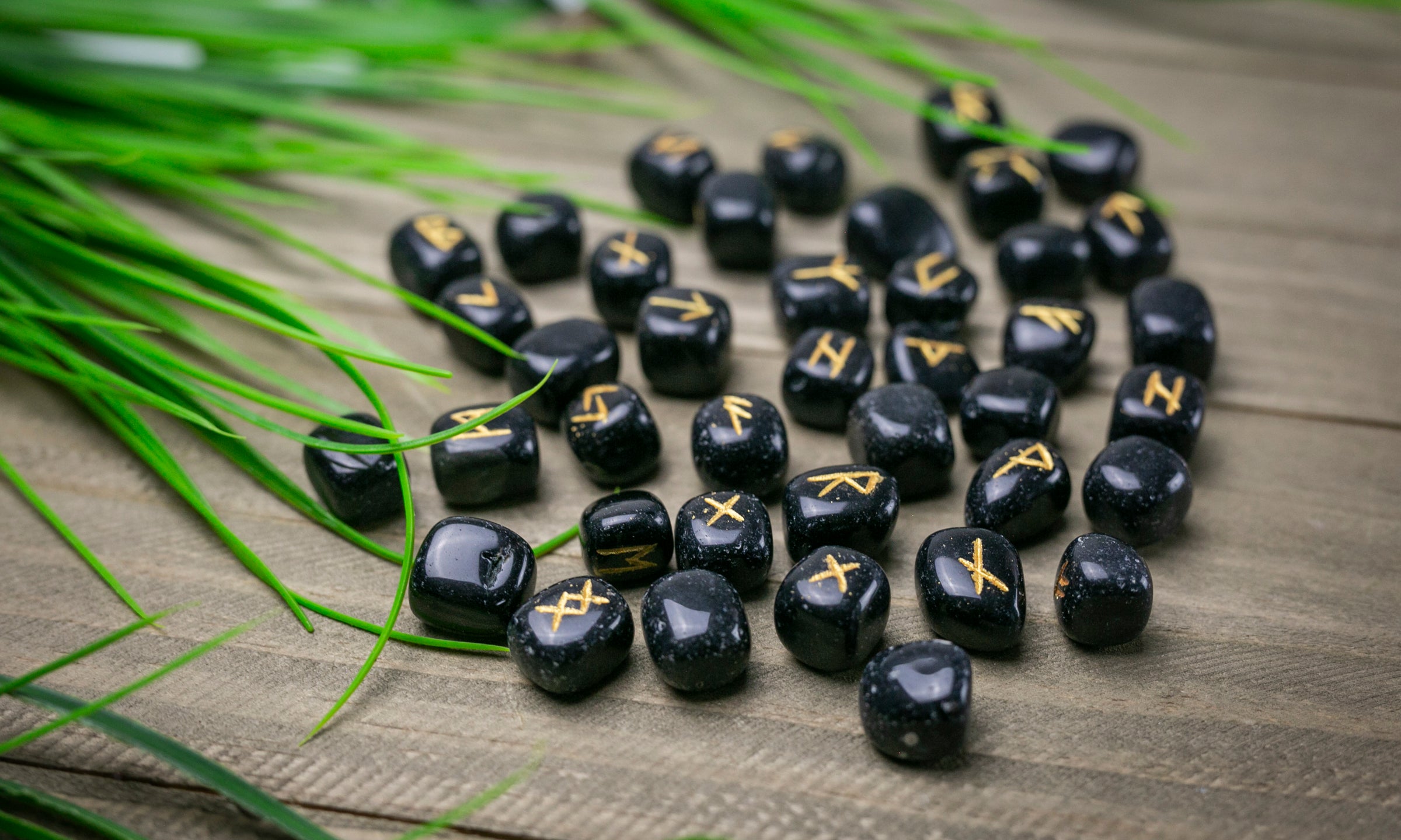 Obsidian Rune Stone Set Black Runestones