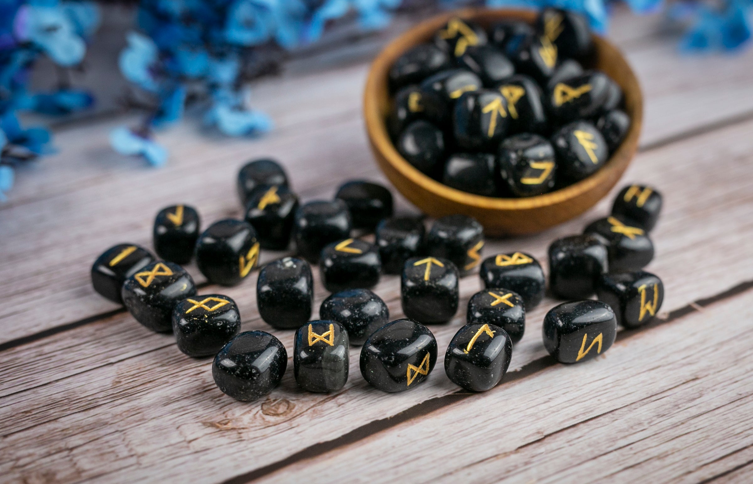 Obsidian Rune Stone Set Black Runestones