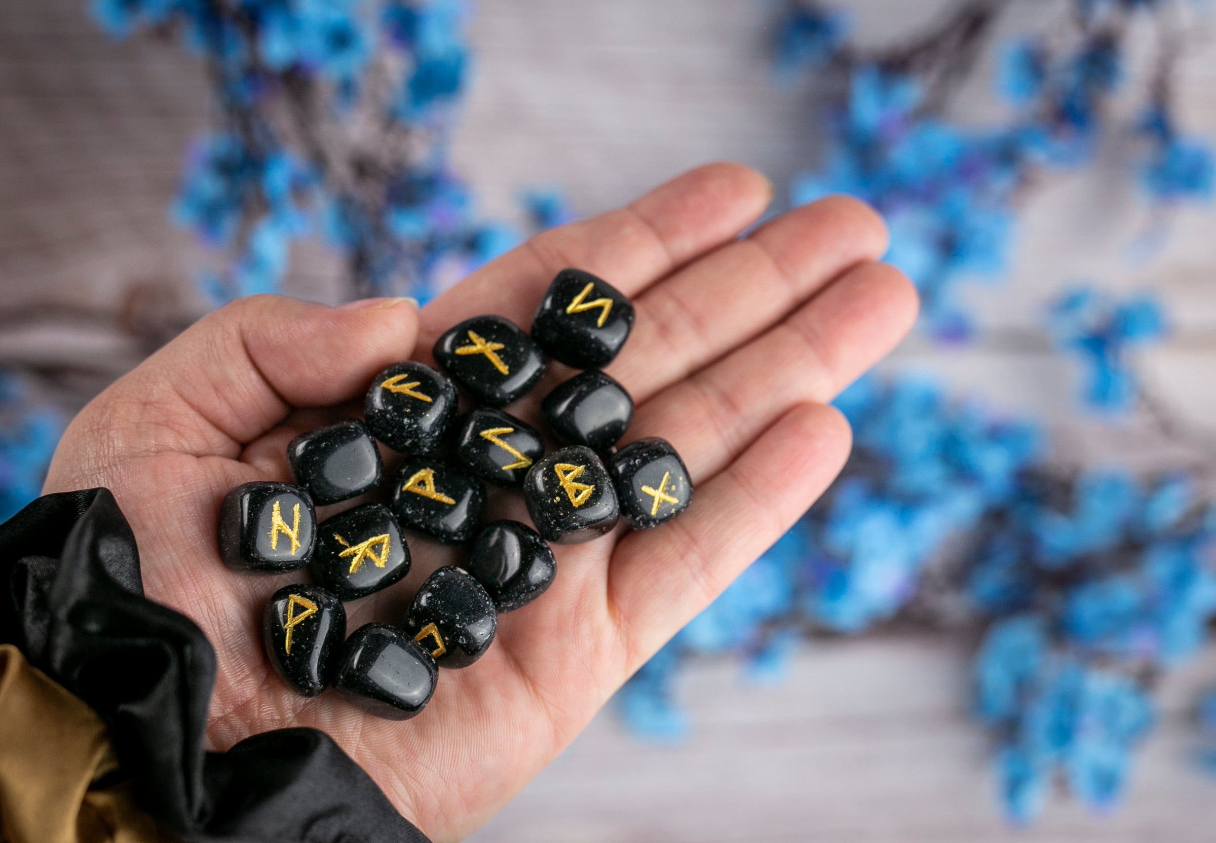 Obsidian Rune Stone Set Black Runestones
