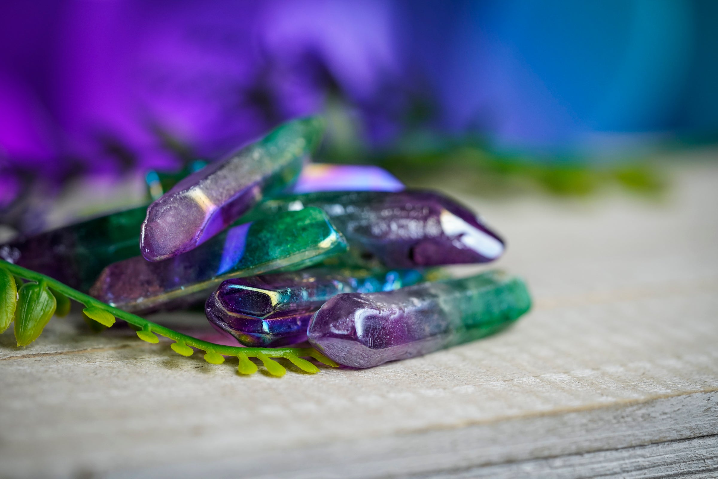Aura Quartz Green Purple Crystal point