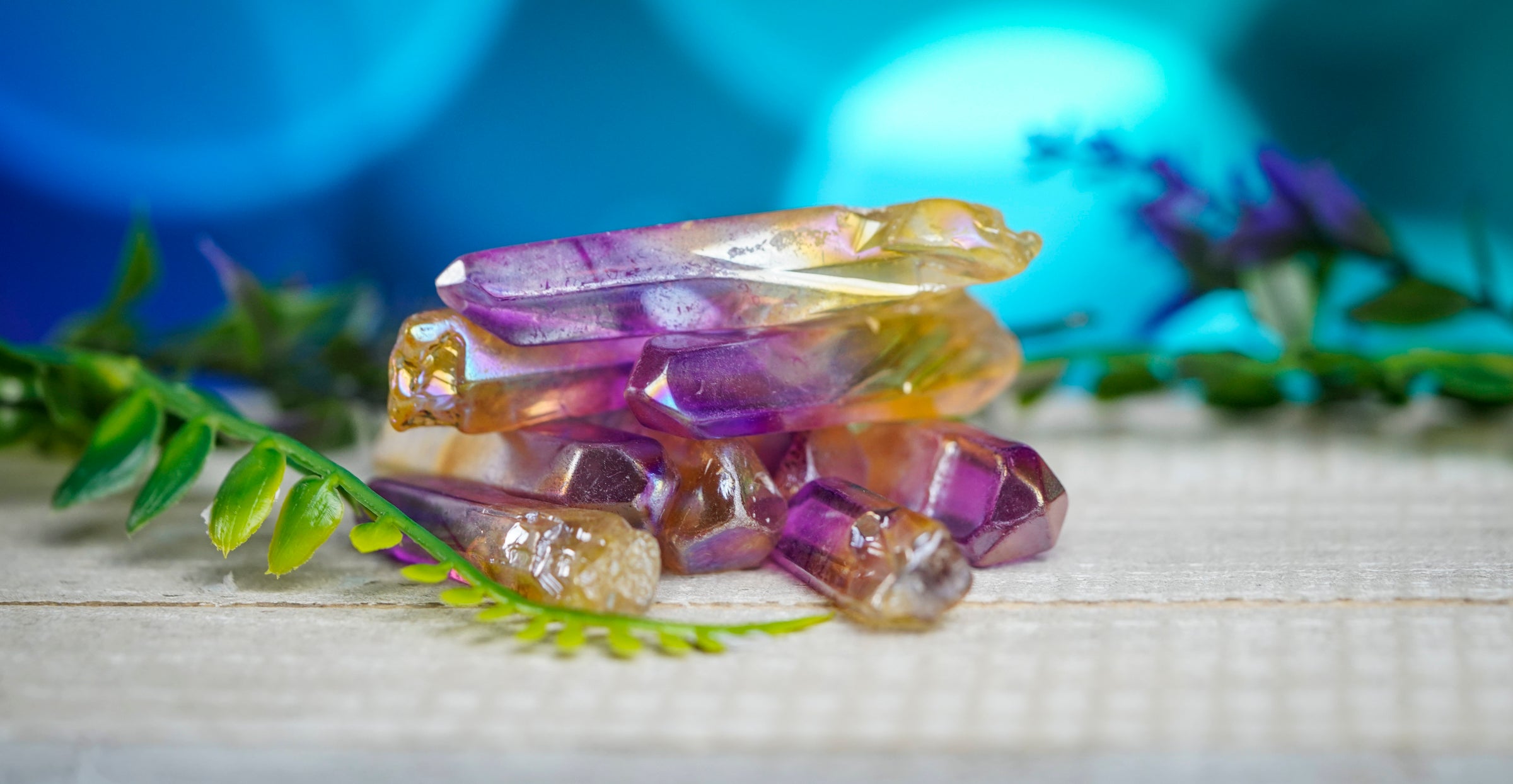 Aura Quartz Yellow Purple Crystal point