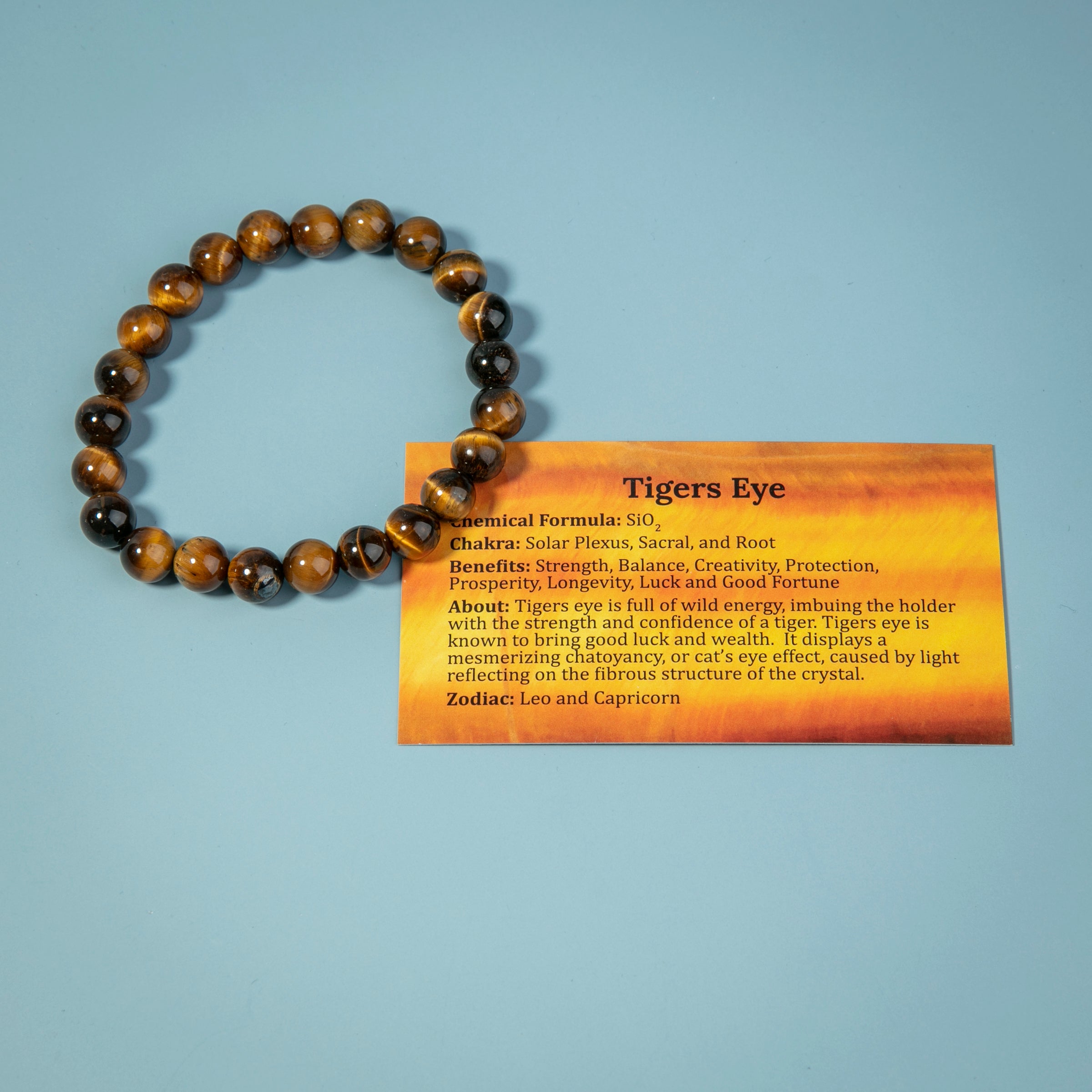 Tigers Eye 8mm beads Stone Crystal Bracelet