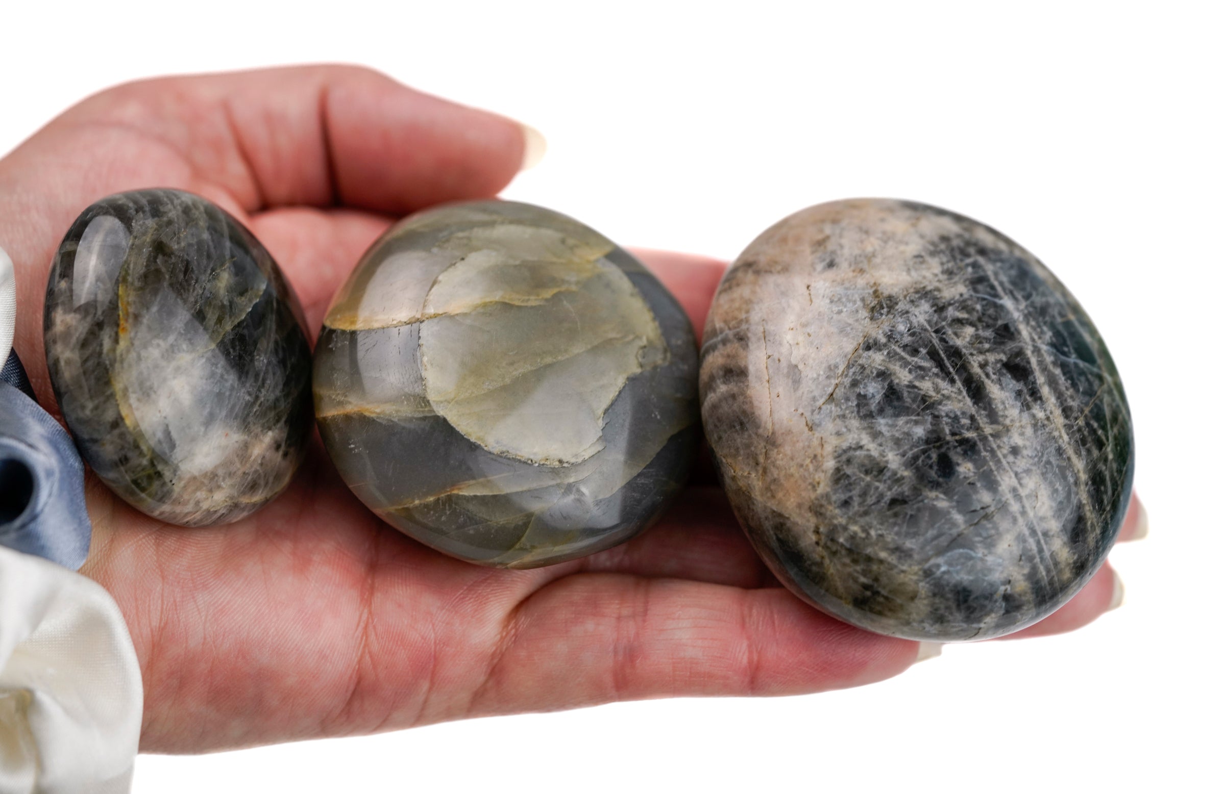 Black moonstone Palm Stone, Polished Gemstone