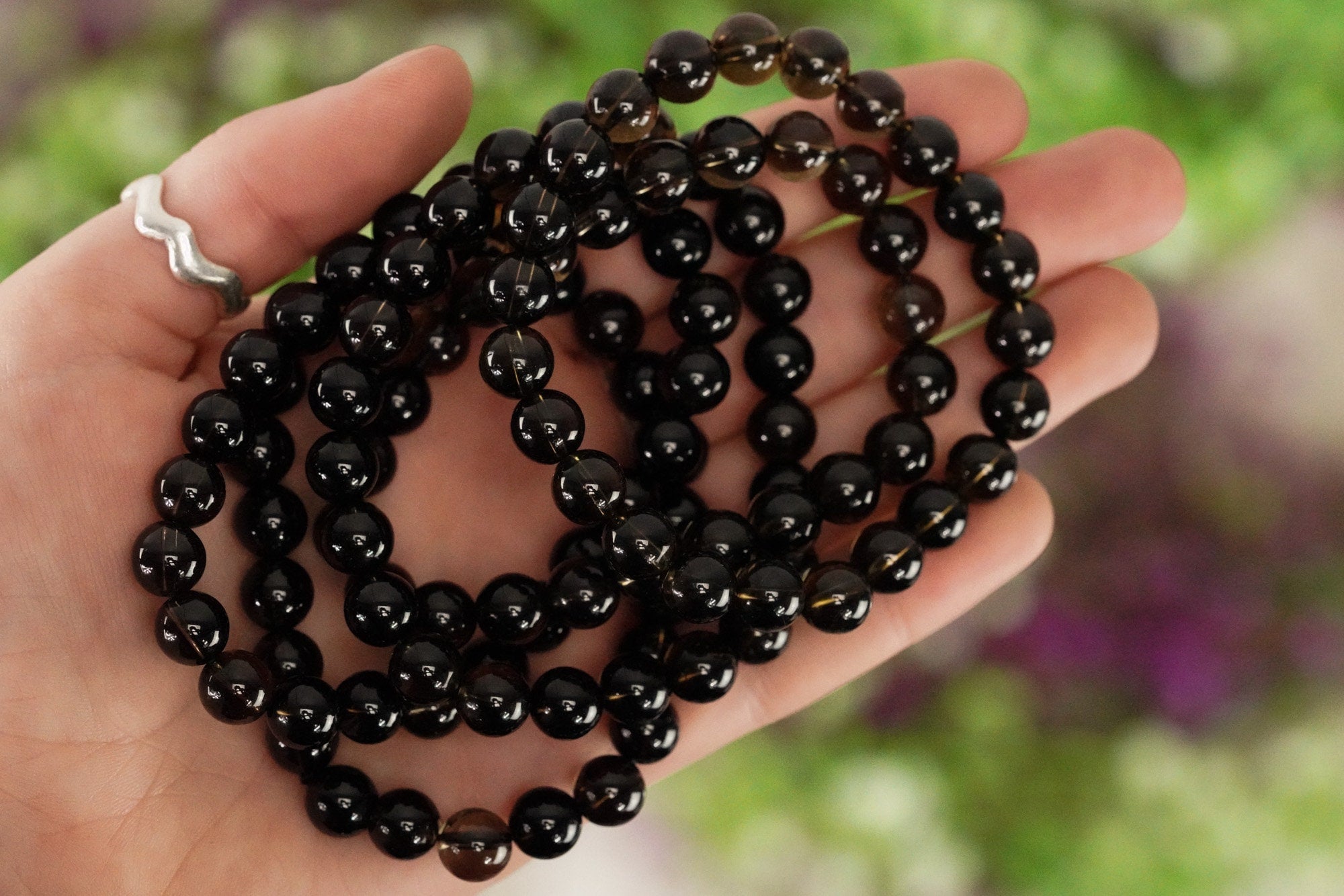 Smoky Quartz Bracelet 8mm Round Beads