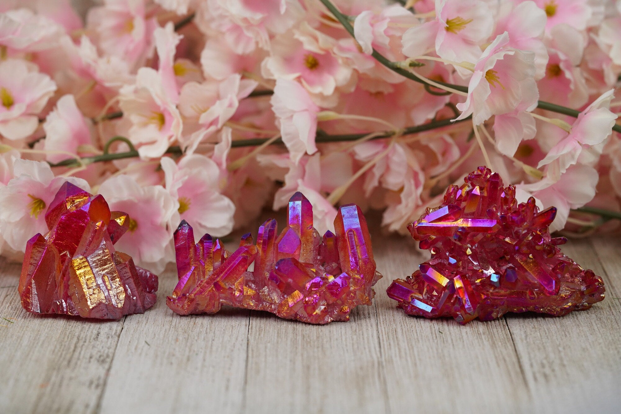 Red Aura Quartz Crystal Cluster