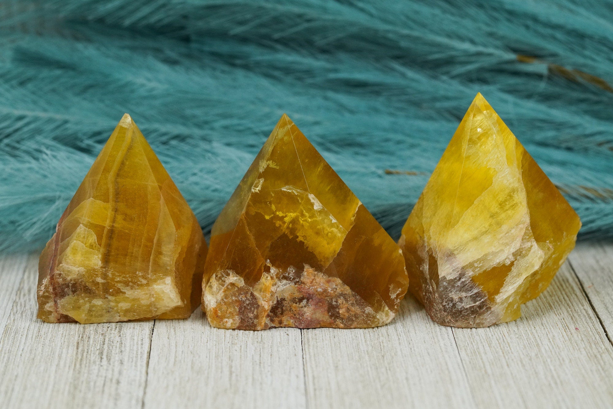 Large Raw Yellow Fluorite Polished Crystal Point