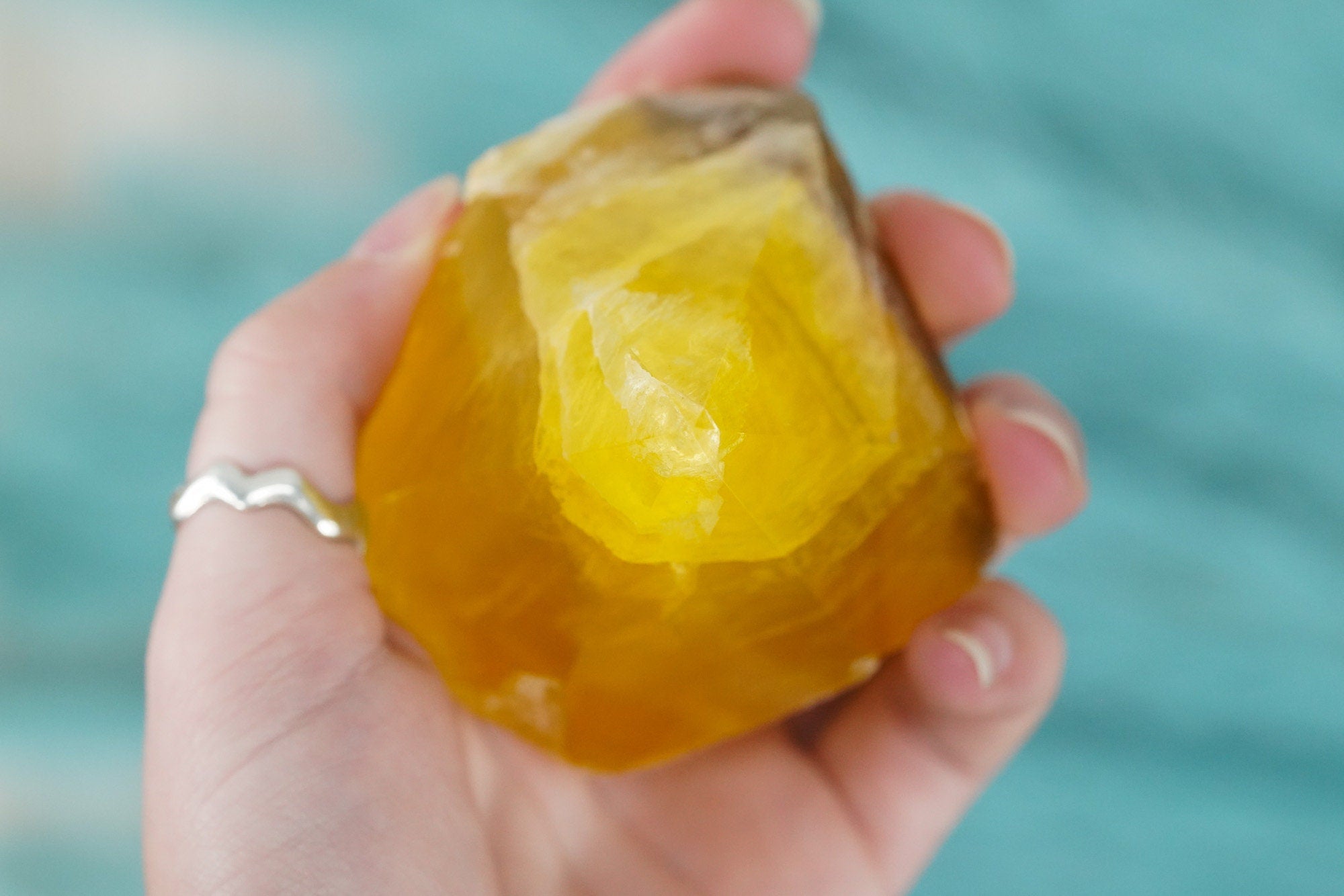 Large Raw Yellow Fluorite Polished Crystal Point