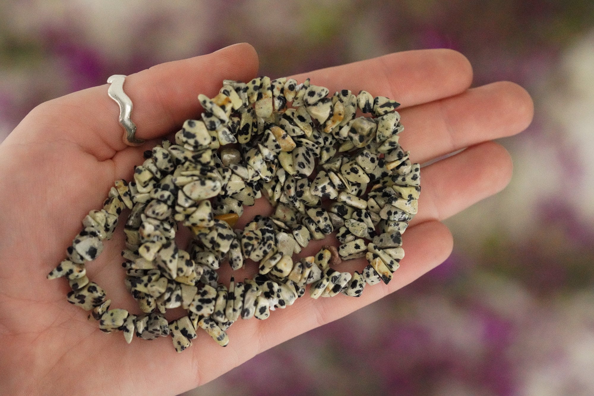 Dalmatian Jasper Tumbled Stone Crystal Chip Bracelet