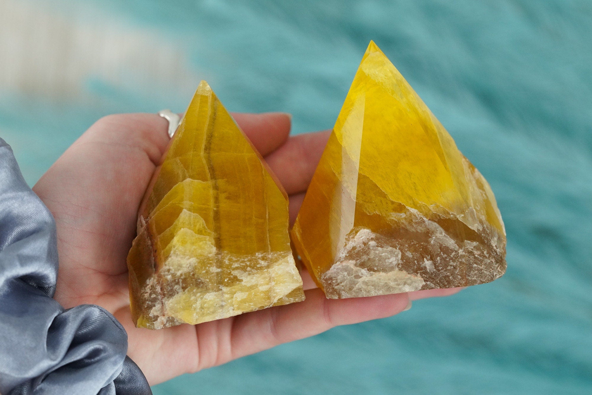 Large Raw Yellow Fluorite Polished Crystal Point