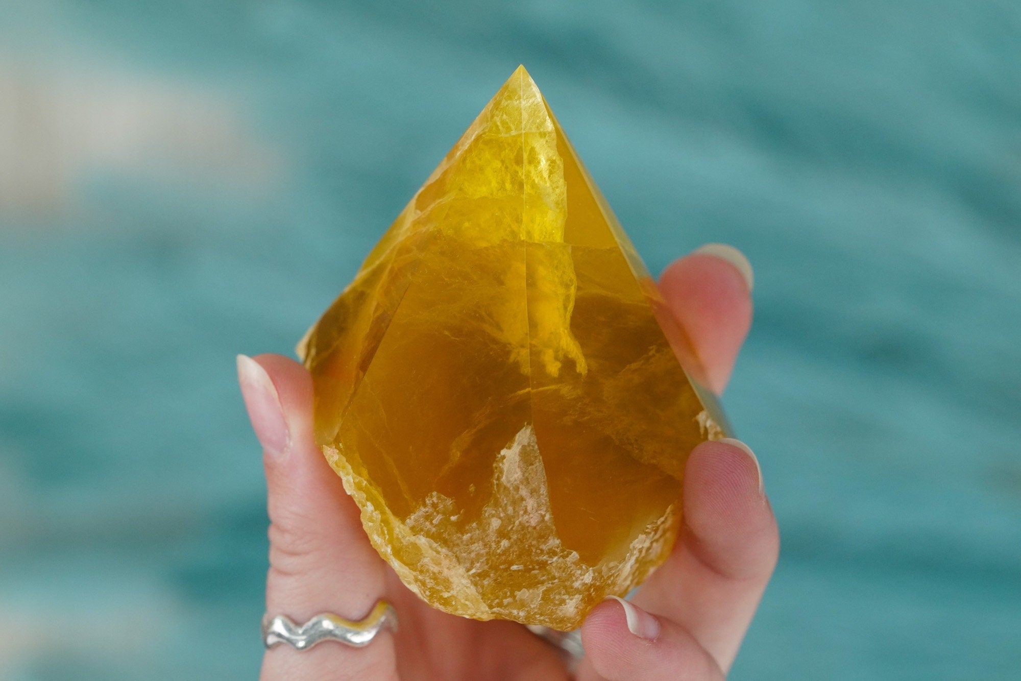 Large Raw Yellow Fluorite Polished Crystal Point