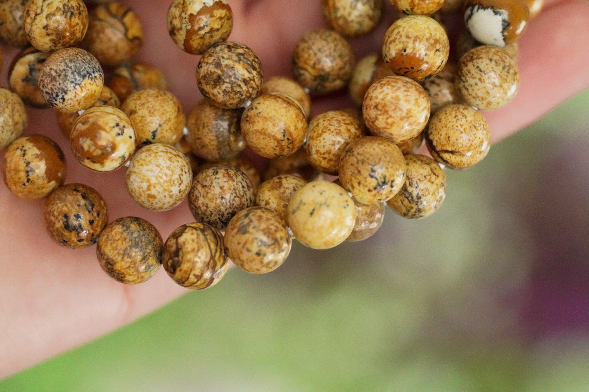 Picture Jasper Bracelet 8mm Round Beads