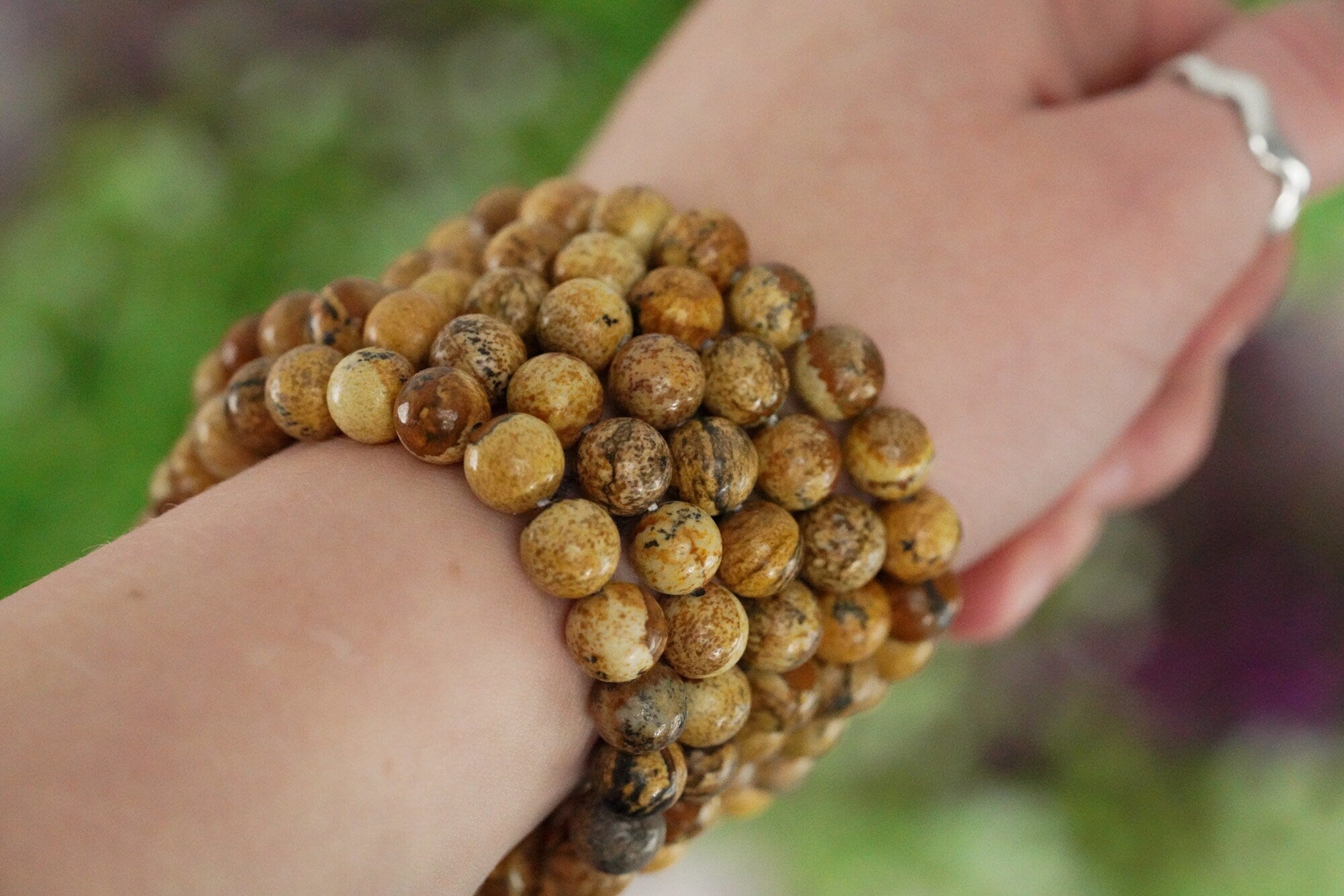 Picture Jasper Bracelet 8mm Round Beads