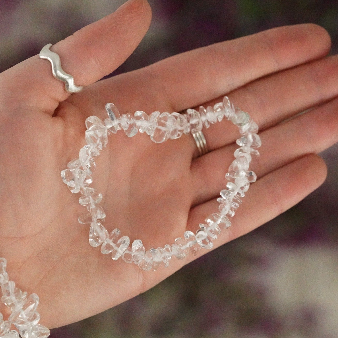Clear Quartz Tumbled Stone Crystal Chip Bracelet