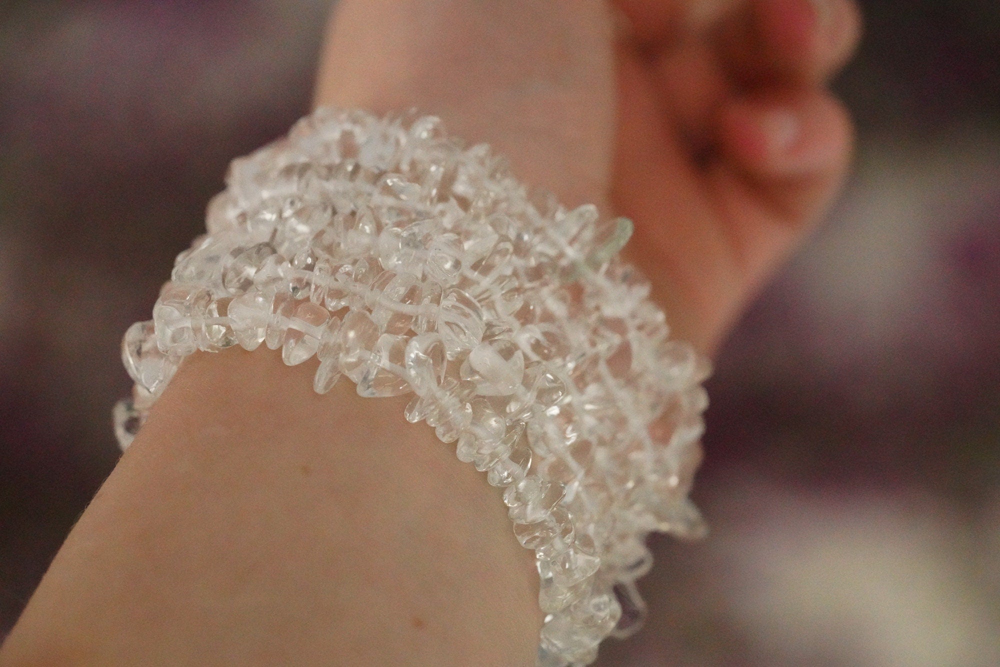 Clear Quartz Tumbled Stone Crystal Chip Bracelet