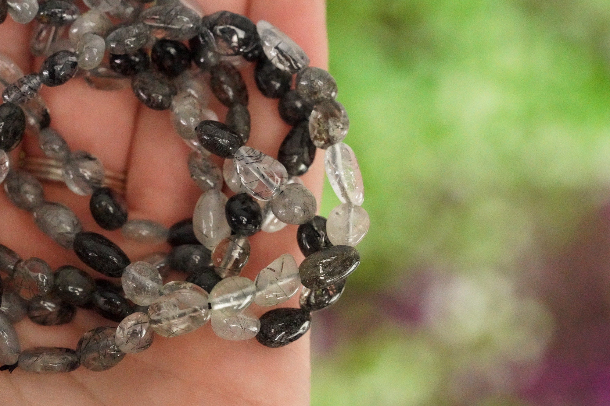 Tourmalinated Quartz Tumbled Stone Bracelet