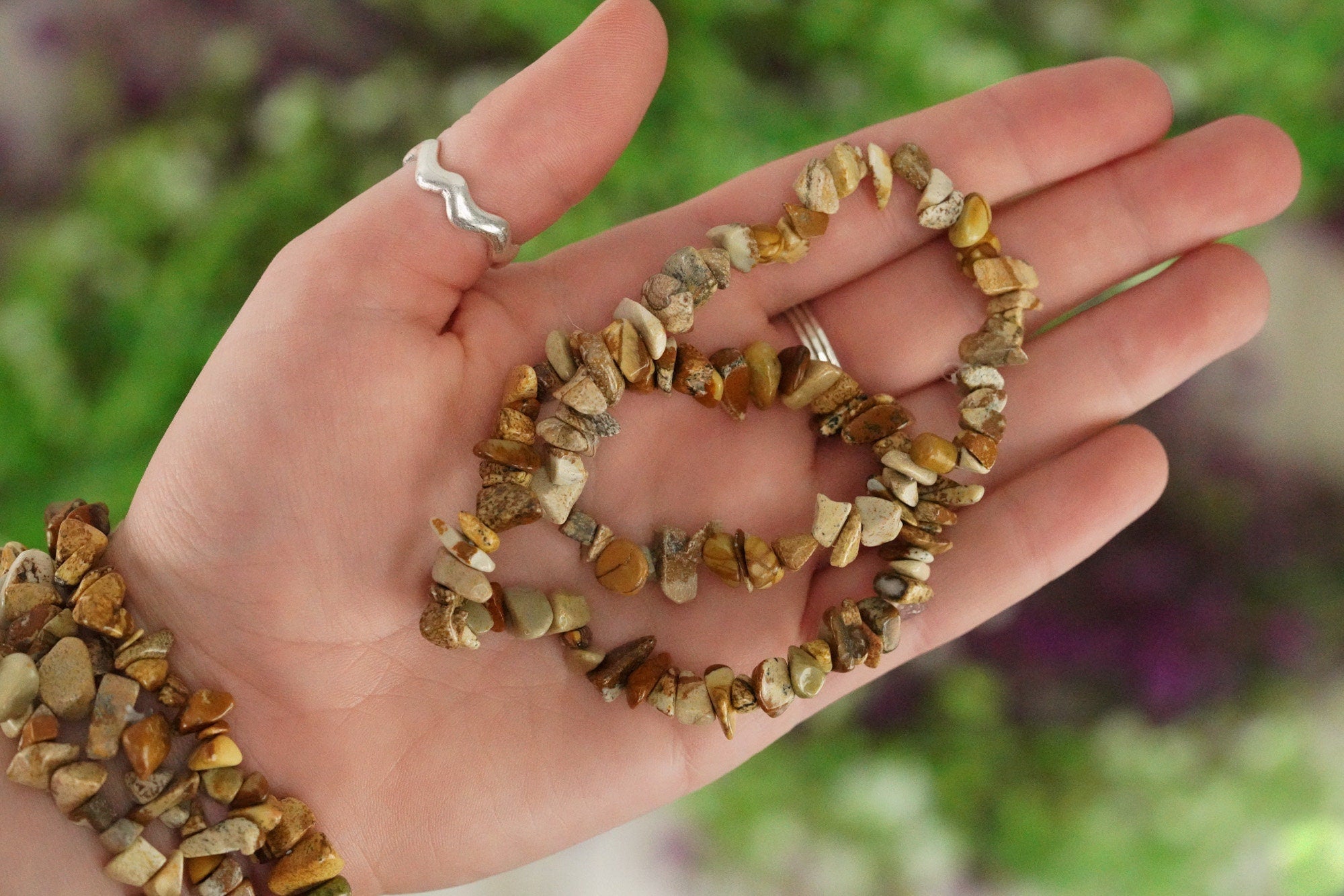 Picture Jasper Tumbled Stone Crystal Chip Bracelet