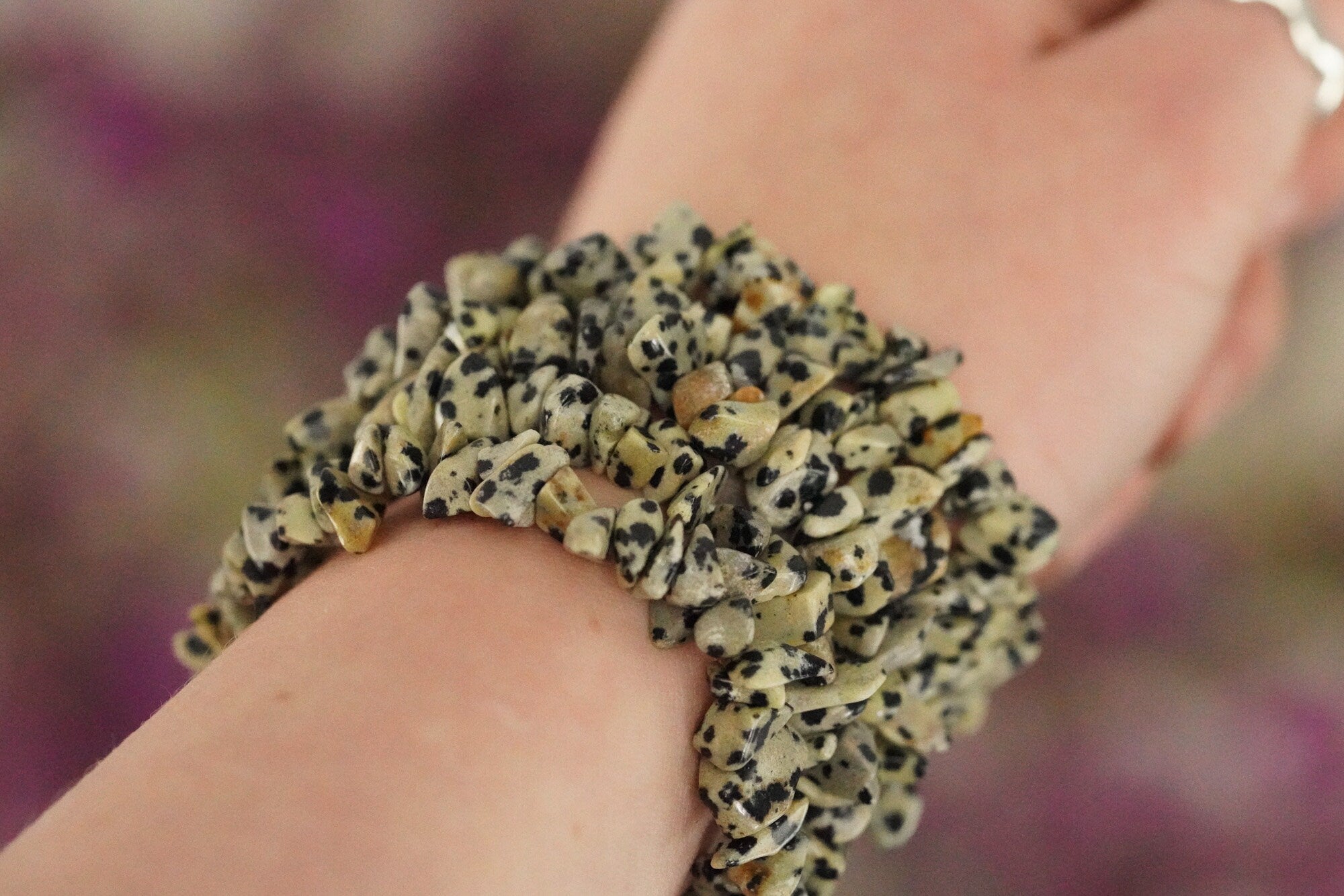 Dalmatian Jasper Tumbled Stone Crystal Chip Bracelet