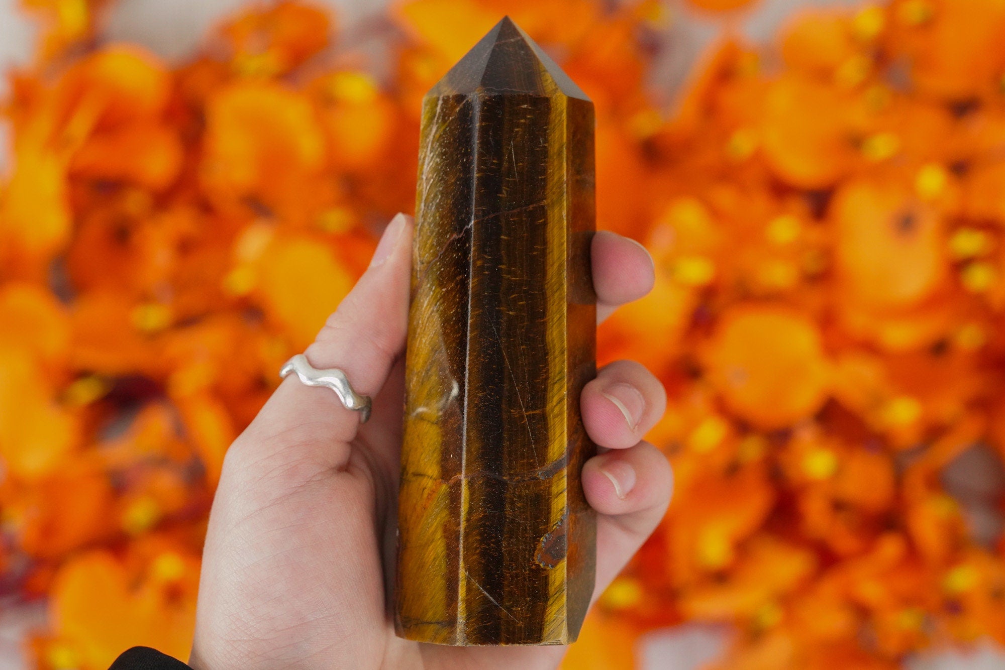 Large Tigers Eye Crystal Tower Point