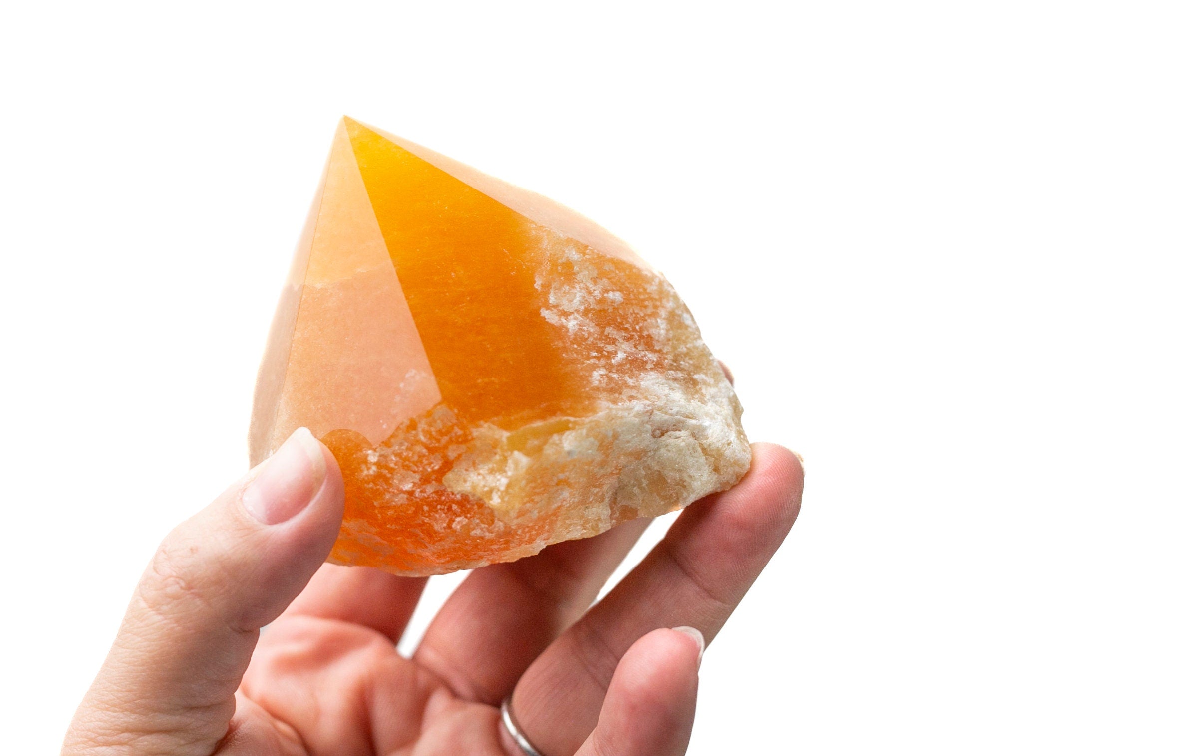 Large Raw Orange Calcite Polished Crystal Point