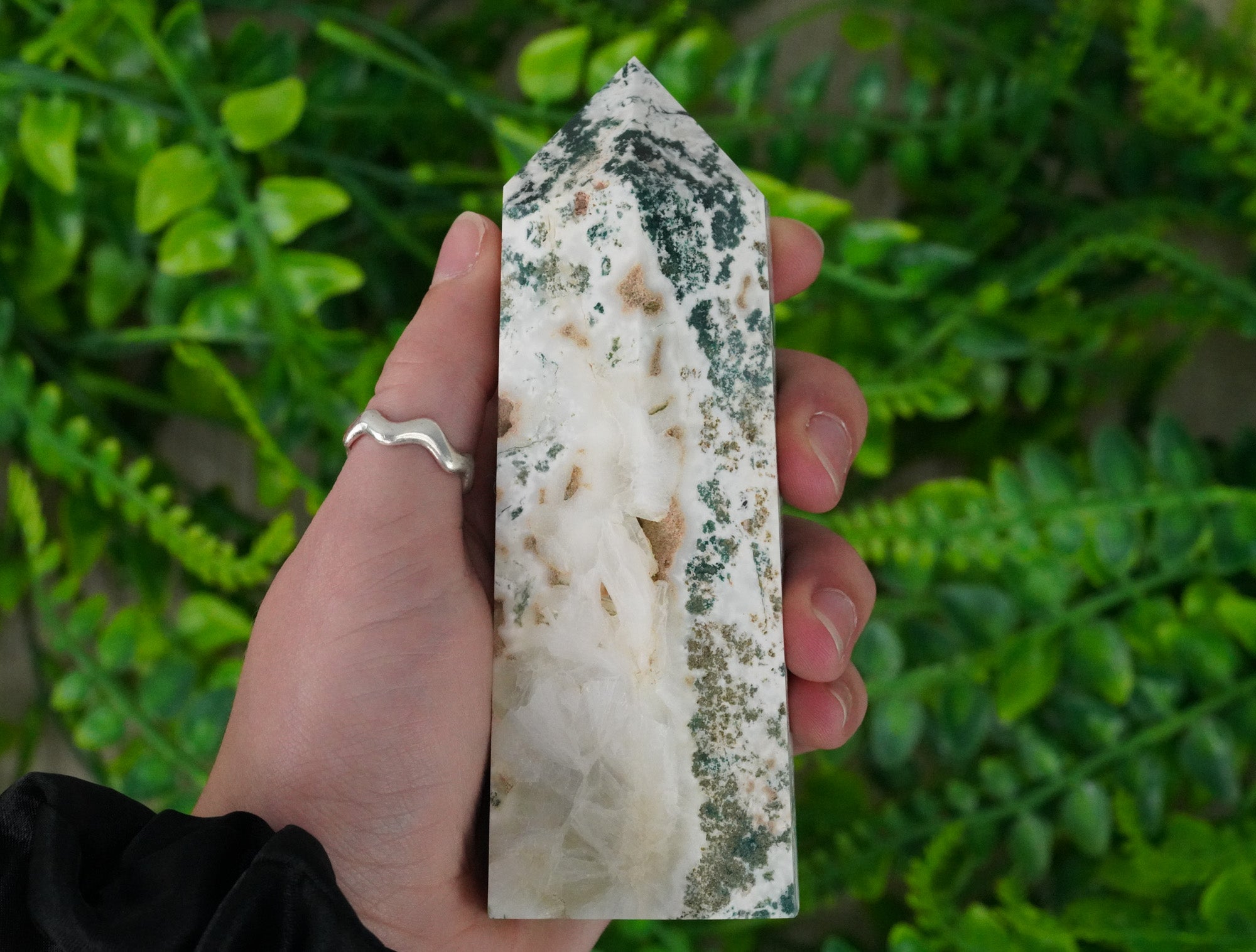 Large Moss Agate Crystal Tower