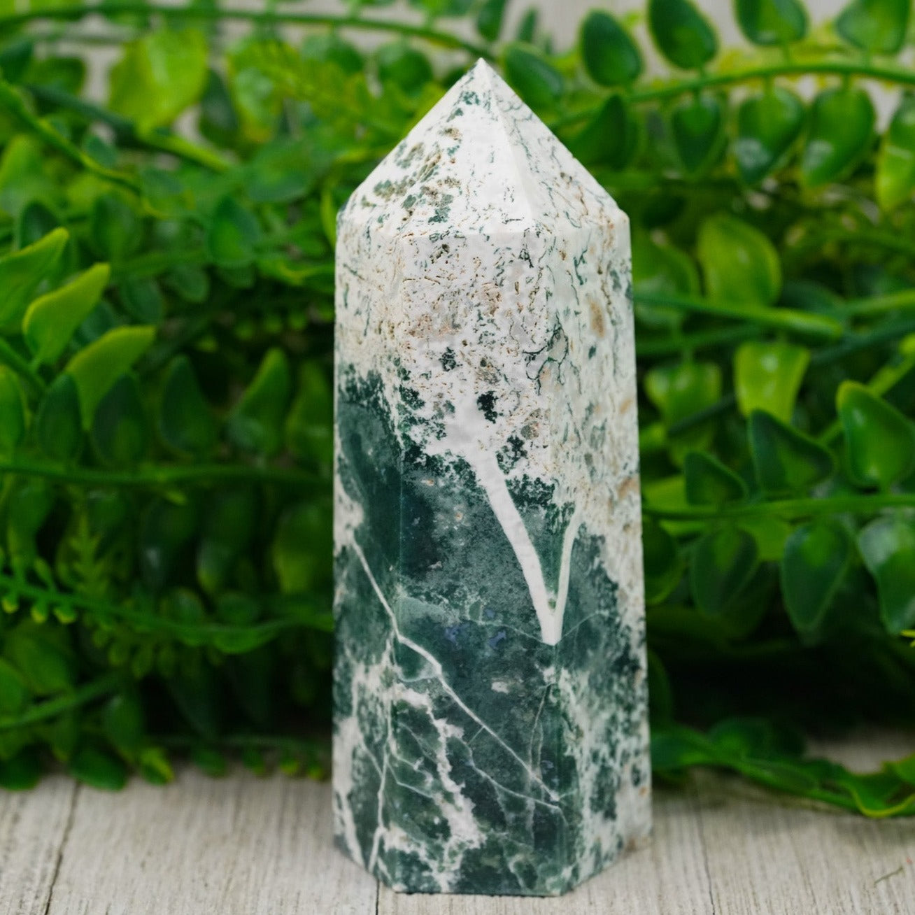 Large Moss Agate Crystal Tower