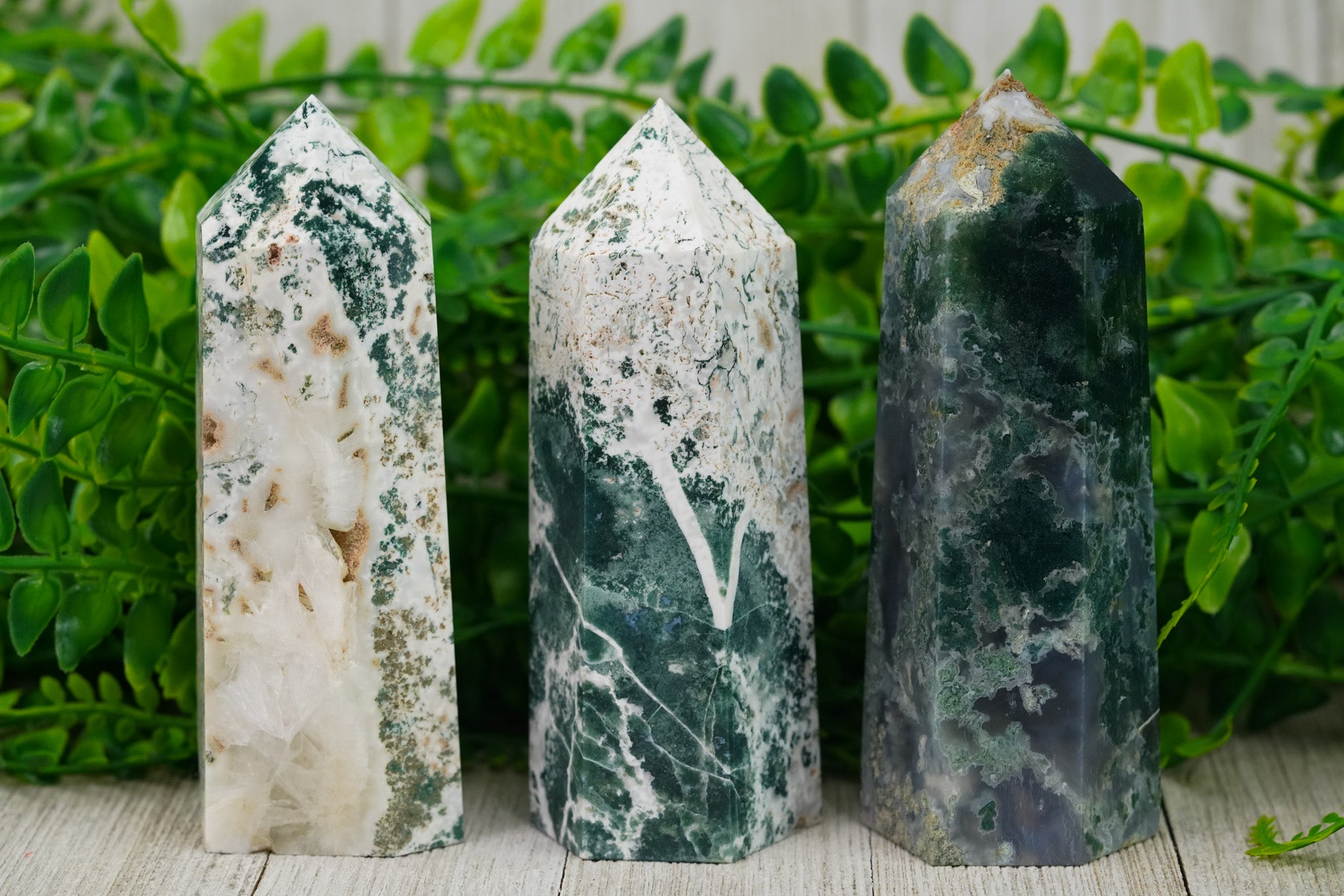 Large Moss Agate Crystal Tower